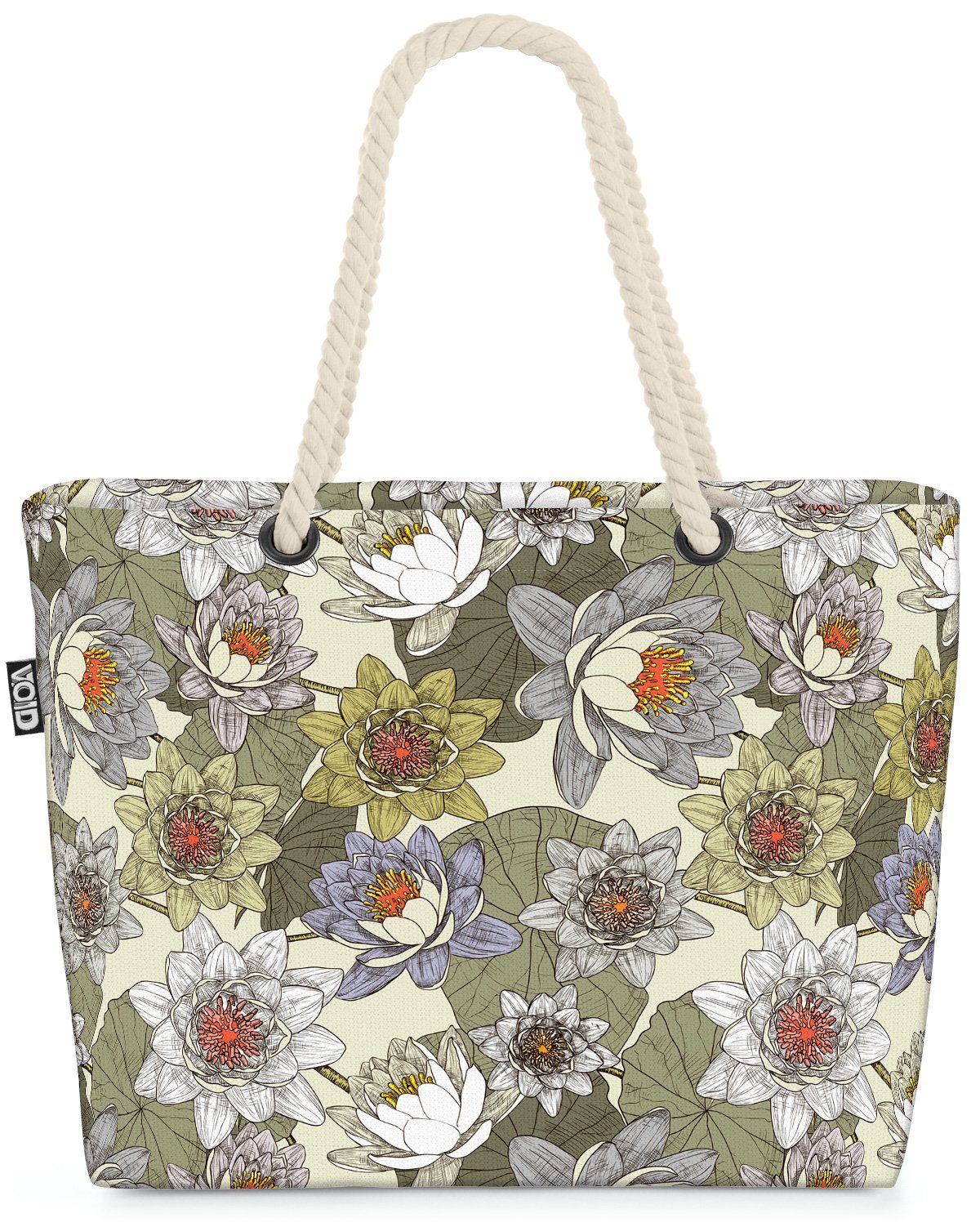 VOID Strandtasche (1-tlg), Teichrosen Malerei Muster Blumen Teichrosen See Muster Malerei Bl See