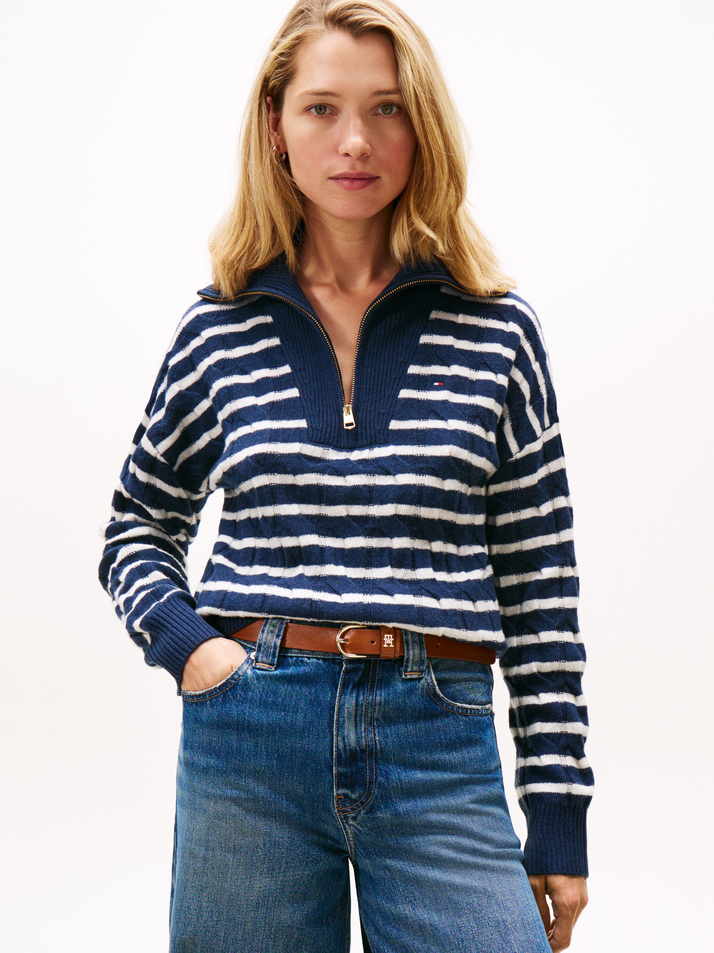 Tommy Hilfiger Troyer SOFT WOOL CABLE 1/2 ZIP LS SWT mit Zopfmuster, aus re günstig online kaufen