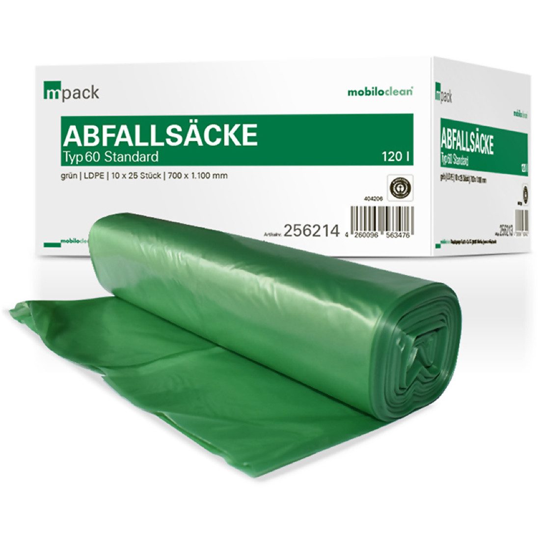 Mobiloclean Müllsack mpack Abfallsäcke 120 Liter T60 (36my) grün