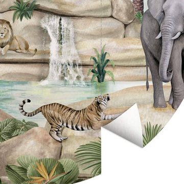 K&L Wall Art Fototapete Fototapete Baby Kinderzimmer Dschungel Paradies Giraffe Löwe Tapete rund, große Kinder Motivtapete