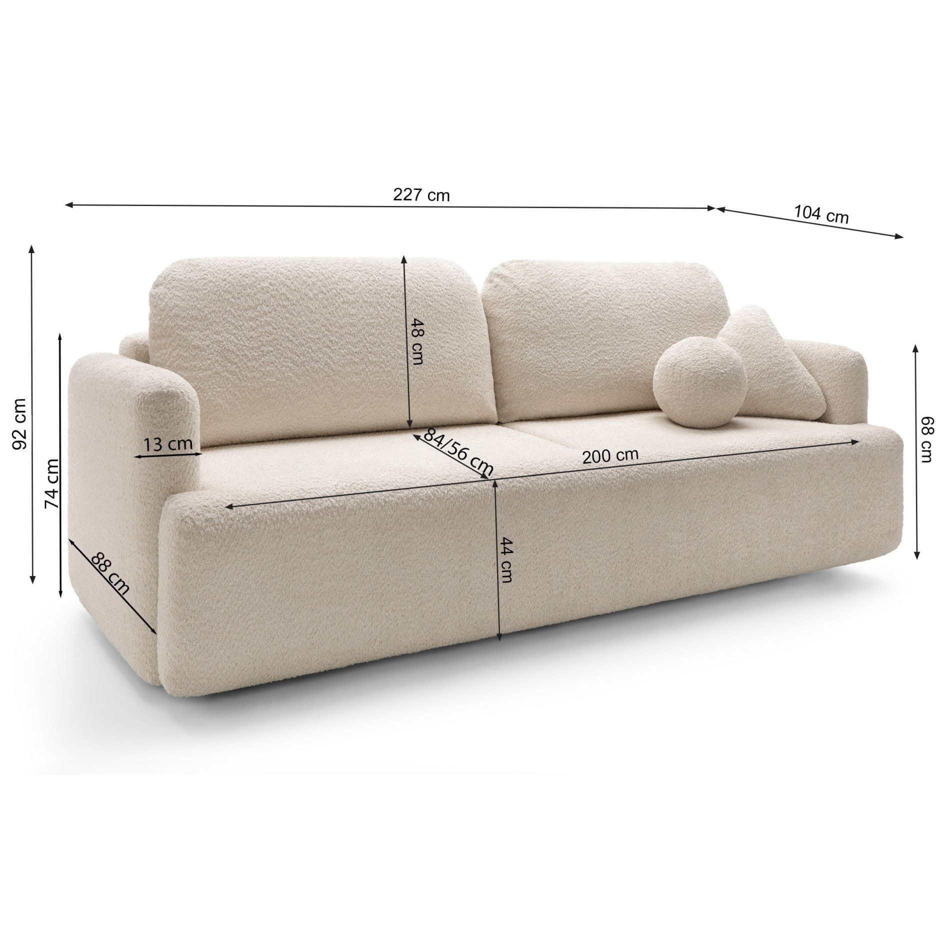 Selsey Schlafsofa, mit Schlaffunktion, Stauraum, Chenille und Zierkissen, 220 cm