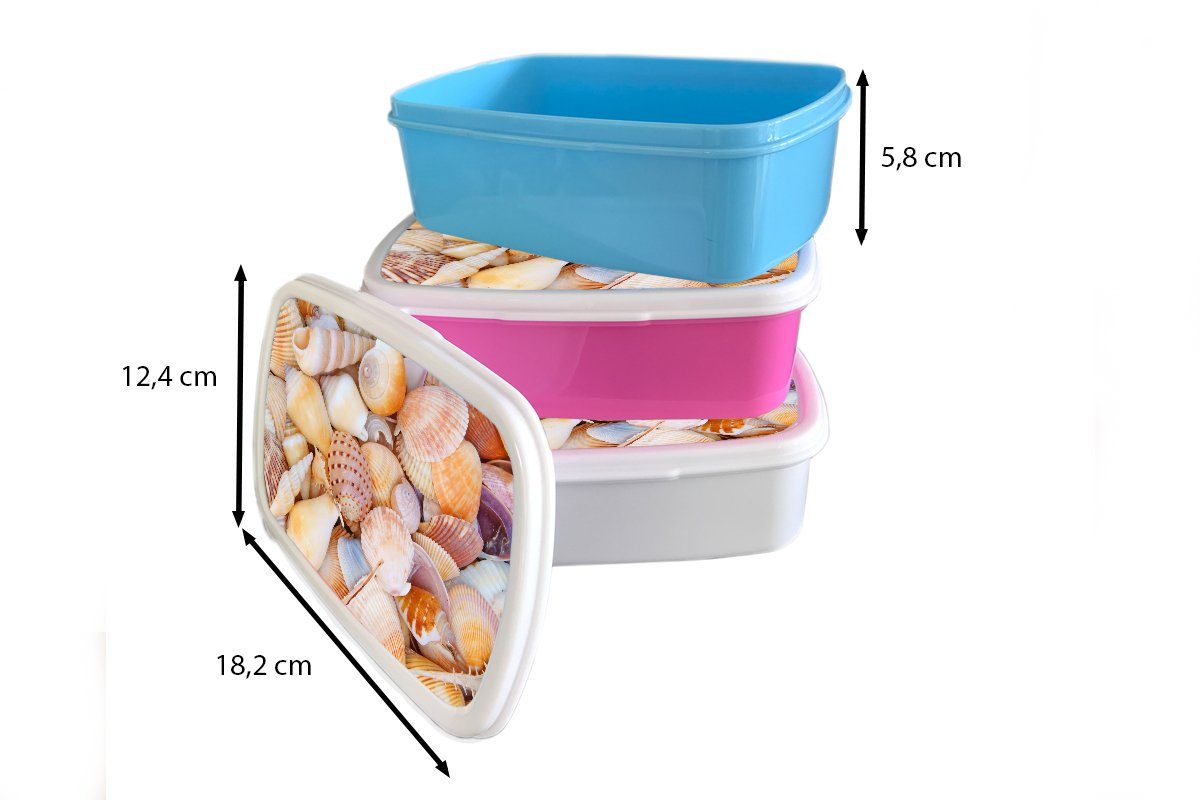 Strand Lunchbox Kunststoff, - Snackbox, Kunststoff Muscheln (2-tlg), für Brotdose Kinder, MuchoWow Mädchen, Orange, - Sommer - rosa Erwachsene, Brotbox