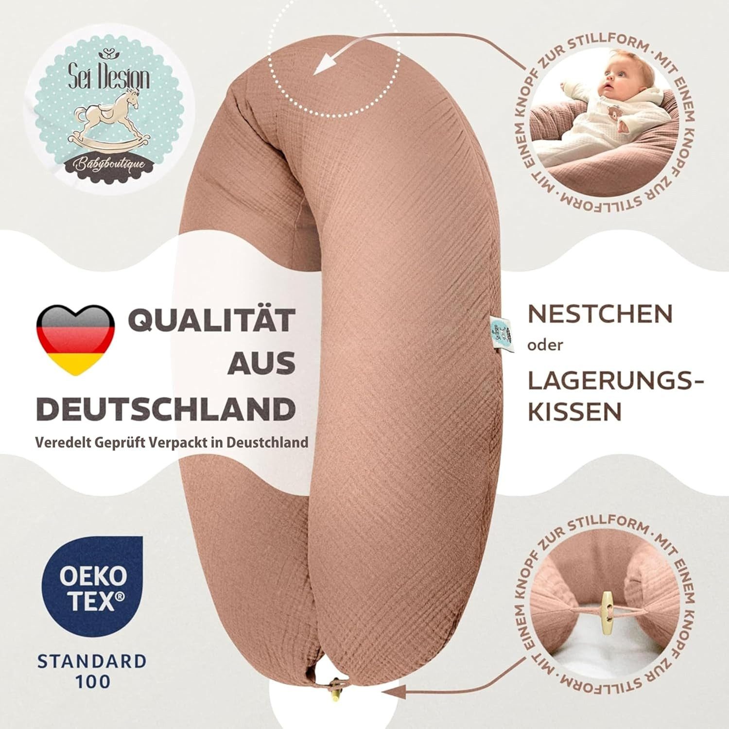 SEI Design Stillkissen Seitenschläferkissen Babynestchen Kuschelnest XXL Musselin Bezug, Schwangerschaftskissen mit Bezug, 1-tlg., Schwangerschaftskissen mit Be – Bild 4 von 5