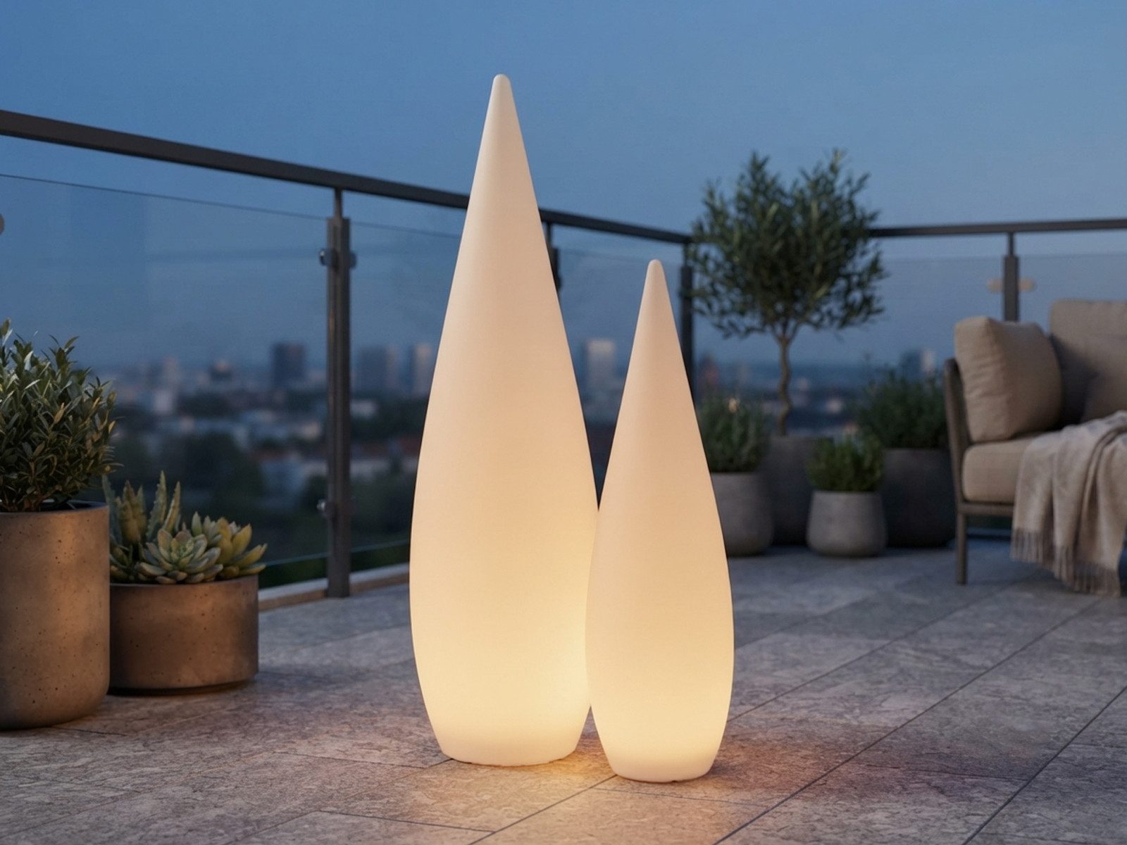 Reality Leuchten LED Gartenleuchte, Farbwechsel & kabellos, dimmbar über Fernbedienung, LED fest integriert, Warmweiß, 2er SET außergewöhnliche Akku Stehlampen ohne Kabel für Innen & Außen