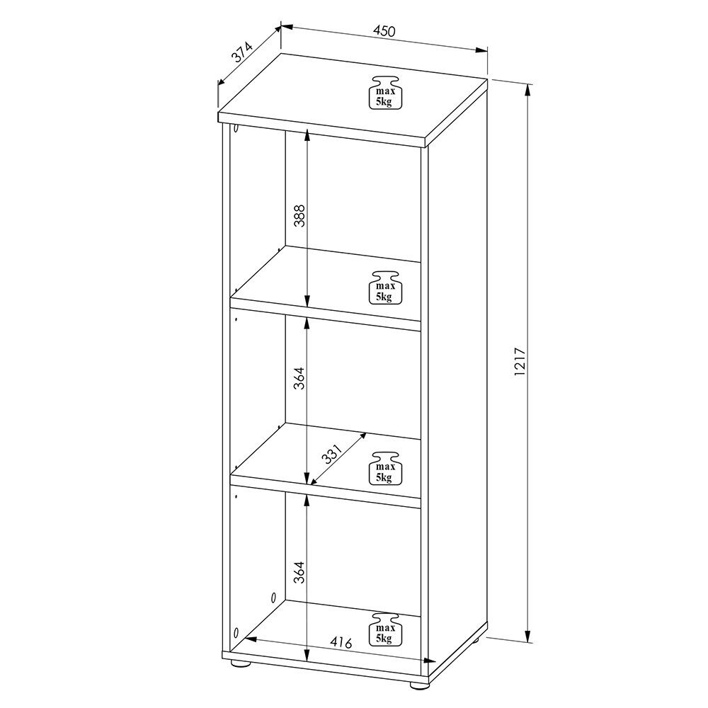 breit 45cm Lomadox graphit MANRESA-36, Eiche, offenen 3 mit Aktenregal mit Fächern,