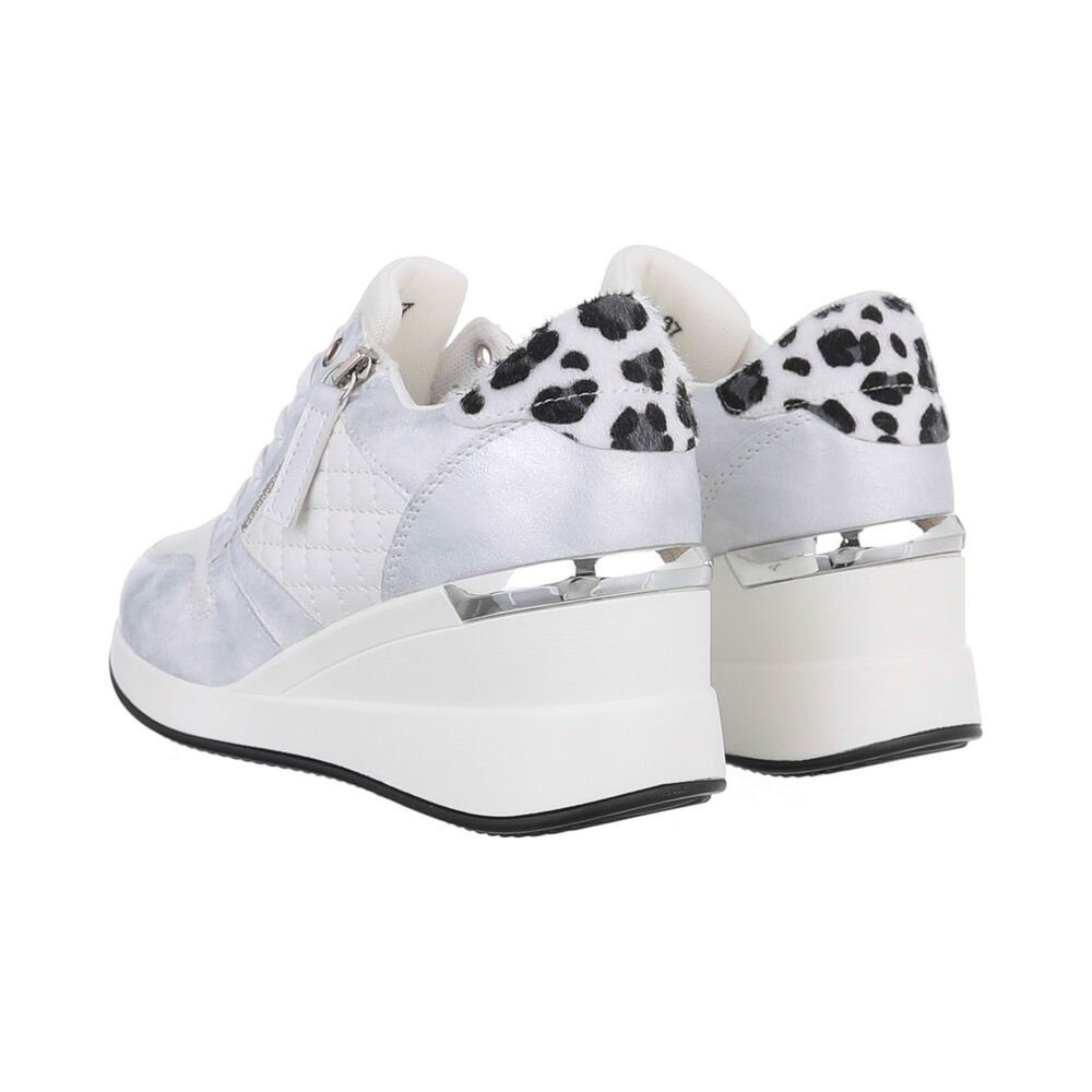 Ital-Design Damen Low-Top Freizeit Sneaker Keilabsatz/Wedge Sneakers Low in Silber