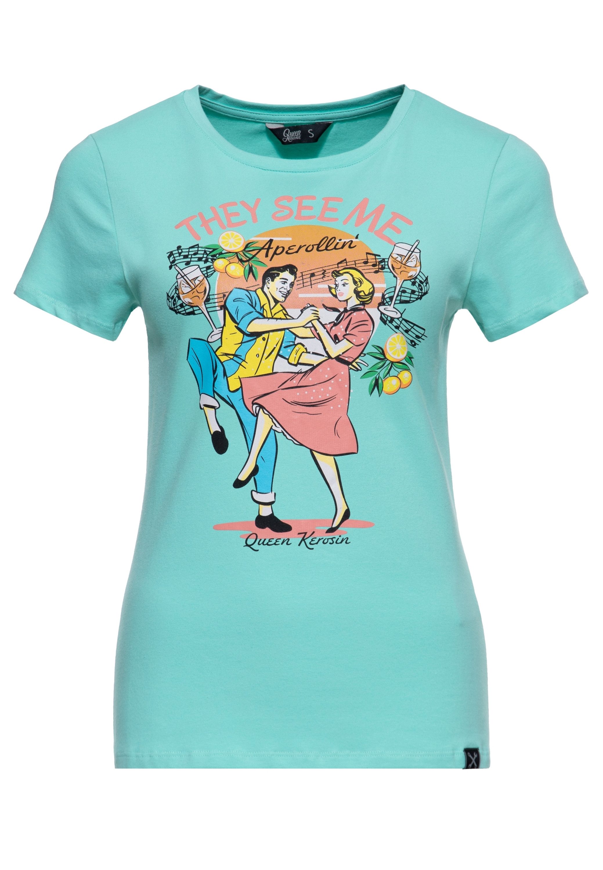 QueenKerosin Print-Shirt They See Me Aperollin' (1-tlg) mit 50s Artwork