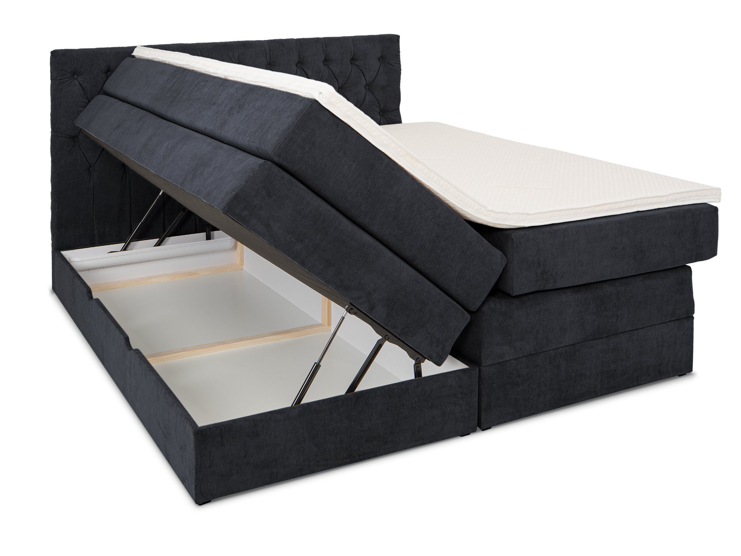 Boxspringbett Kaltschaum-Topper cm 6 Bettkasten mit und dunkelblau wonello Verona,