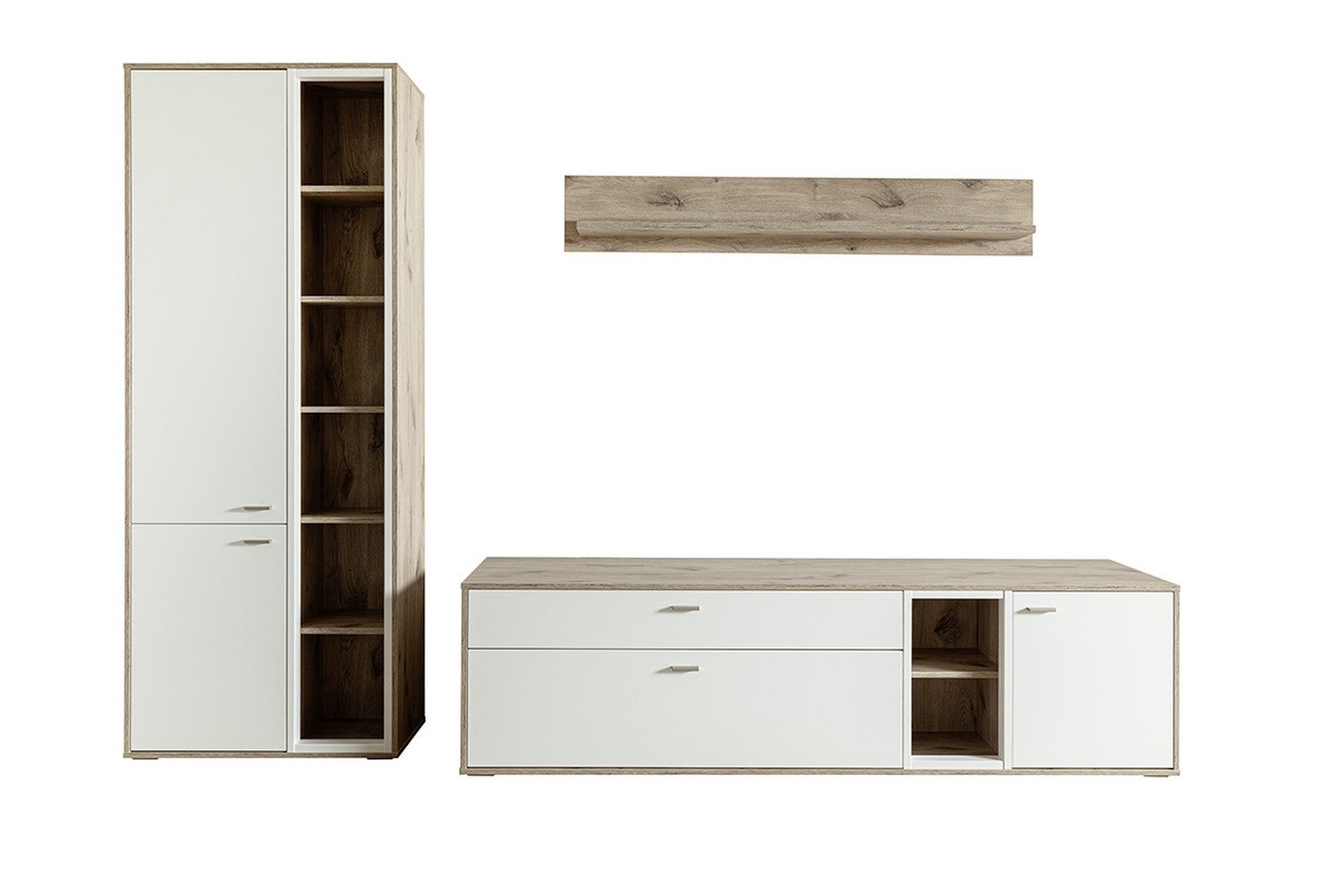 MCA furniture Wohnwand (3-teilig) in Soft weiss / Eiche Dekor - 292x197x50 (BxHxT), (3-teilig)