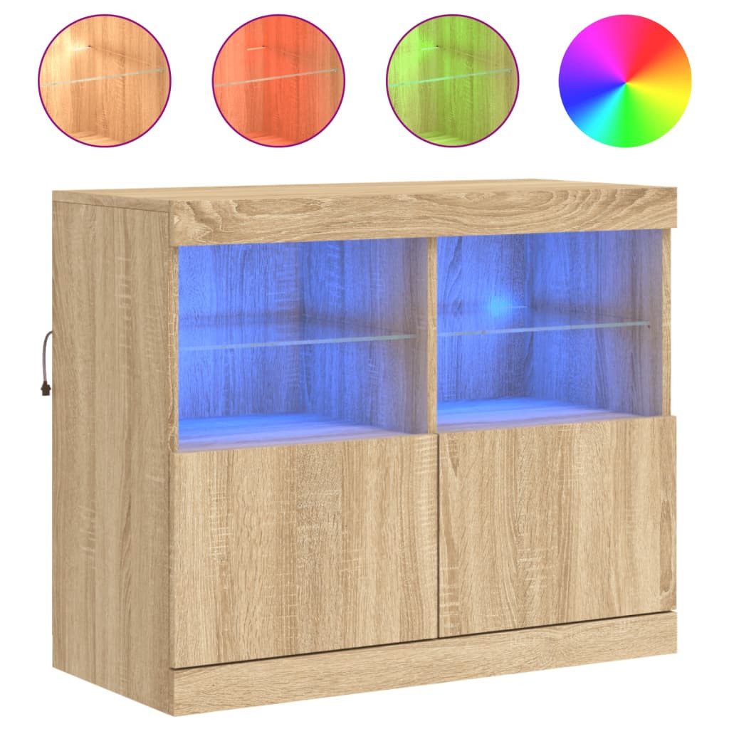vidaXL Sideboard NA Sideboard mit LED Leuchten Sonoma Eiche 81x37x67 cm Glas Vitrine