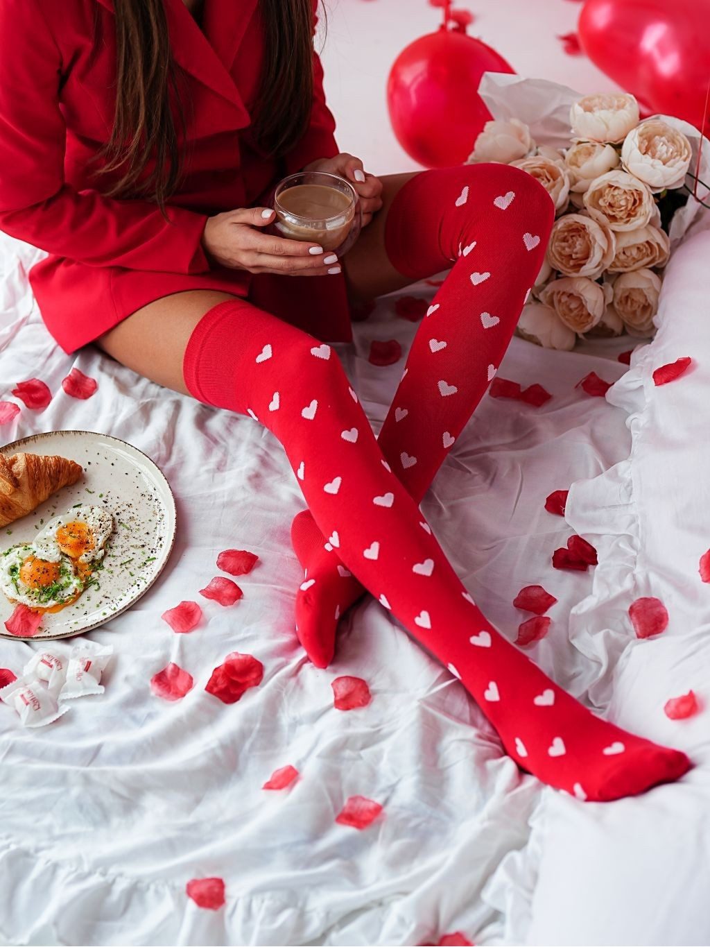 Lycille Overknees elegante Knie- Overknees- Strümpfe 37/41 mit Herzen-Motiv (1 Paar bestehend aus zwei Strümpfen) aus Baumwolle, mit geformter Ferse