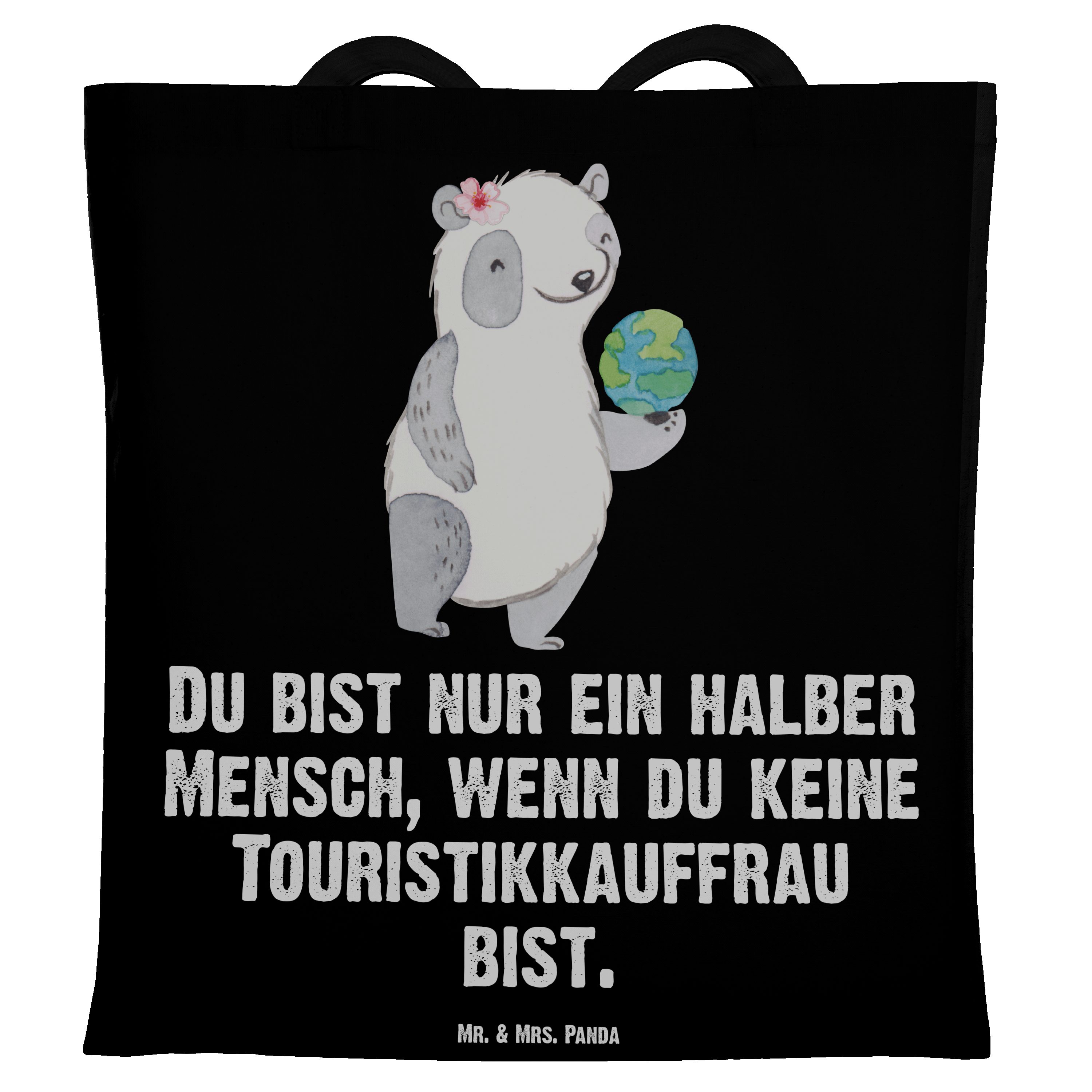 Mr. & Mrs. Panda Touristikkauffrau - mit (1-tlg) - Geschenk, Herz Tragetasche Beuteltasche, Jutebe Schwarz