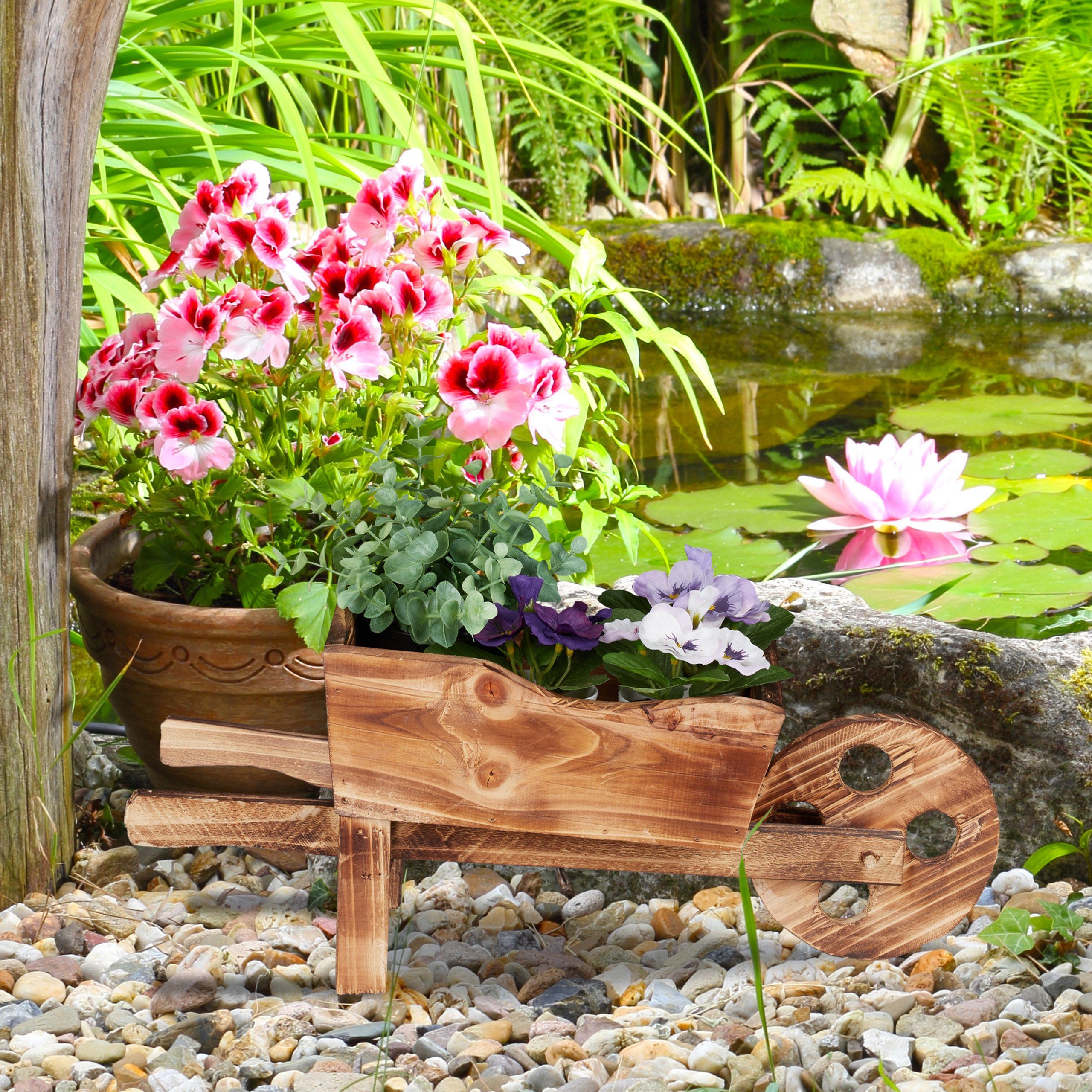 relaxdays Pflanzschale Pflanzschubkarre aus Holz günstig online kaufen