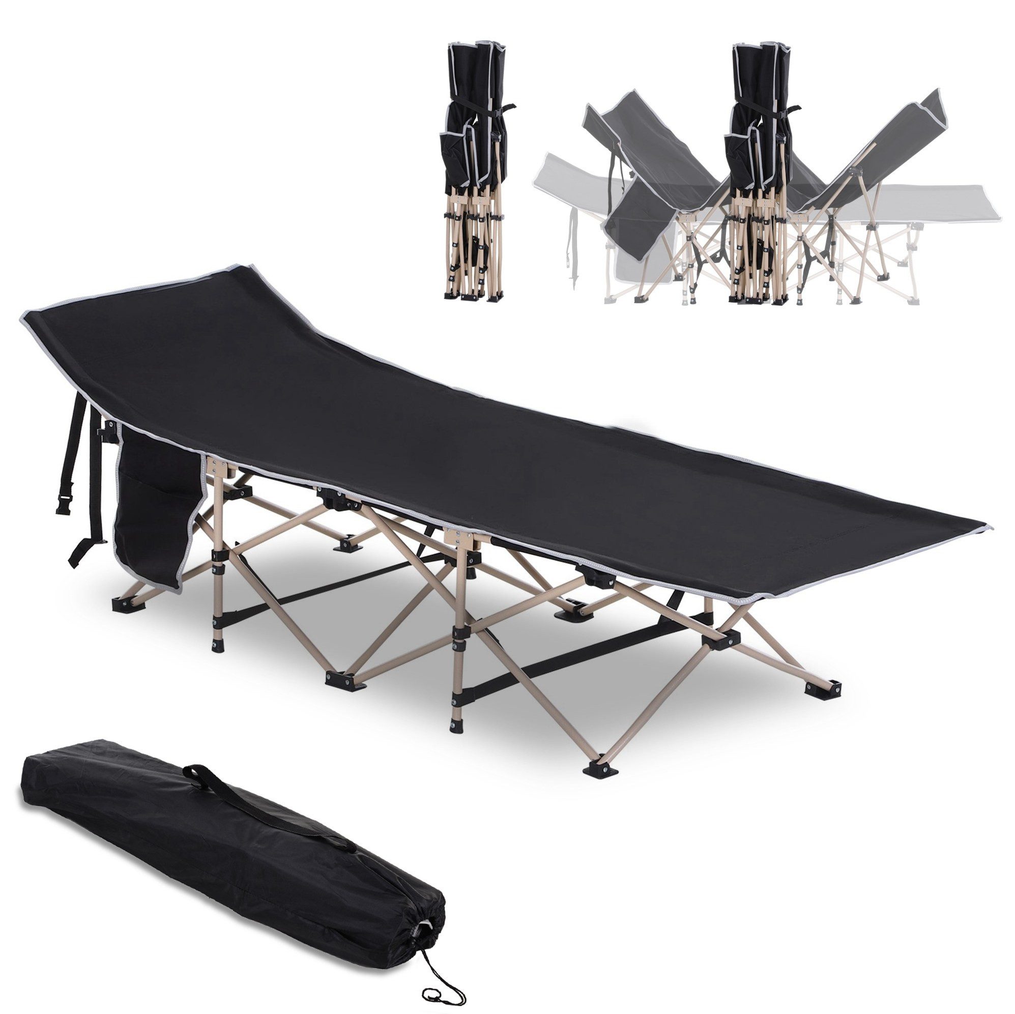 MODFU Feldbett faltbar 190x68x52 cm Campingbett Oxford Schwarz (Packung, 1-St., Faltbett als Schlafliege für Reisen und Outdoor Aktivitäten) Klappbett mit Tragetasche für Camping Outdoor Freizeit