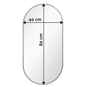PHOTOLINI Spiegel mit schmalem Metallrahmen in Silber, ovaler Wandspiegel 40x80 cm
