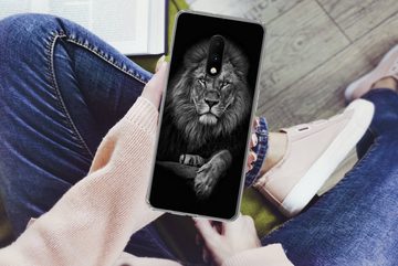 MuchoWow Handyhülle Löwe - Tiere - Schwarz - Weiß, Phone Case, Handyhülle OnePlus 7, Silikon, Schutzhülle