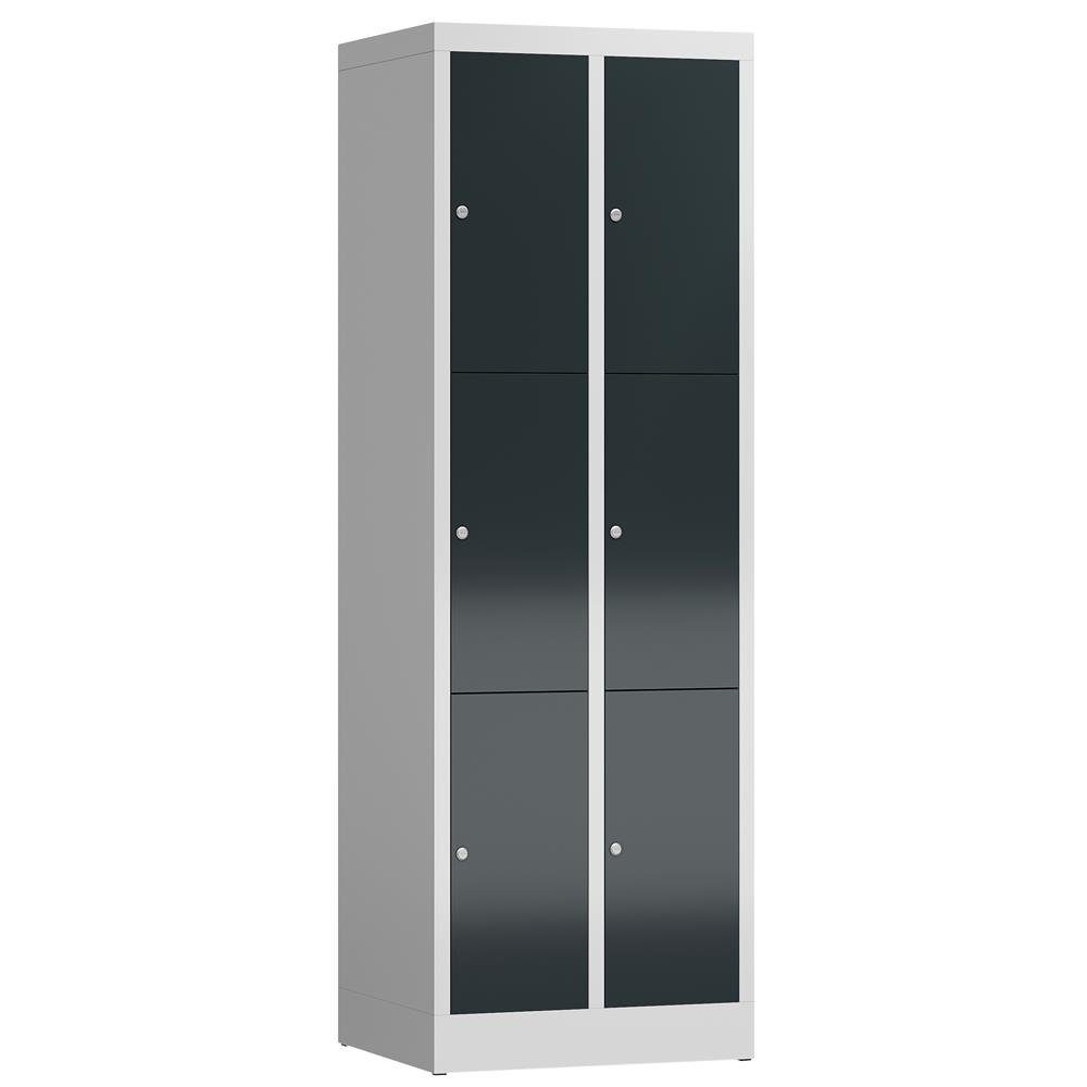 Türen: x (1-St) und 1800 Montage Fächerschrank Schließfachschrank, Abteile erforderlich keine Lichtgrau/ | 3 2 ClassiX RAL - Lichtgrau RAL 590 mm Fächer, Komplett 500 Steelboxx à x Anthrazitgrau Korpus: verschweißt montiert 7035 7016