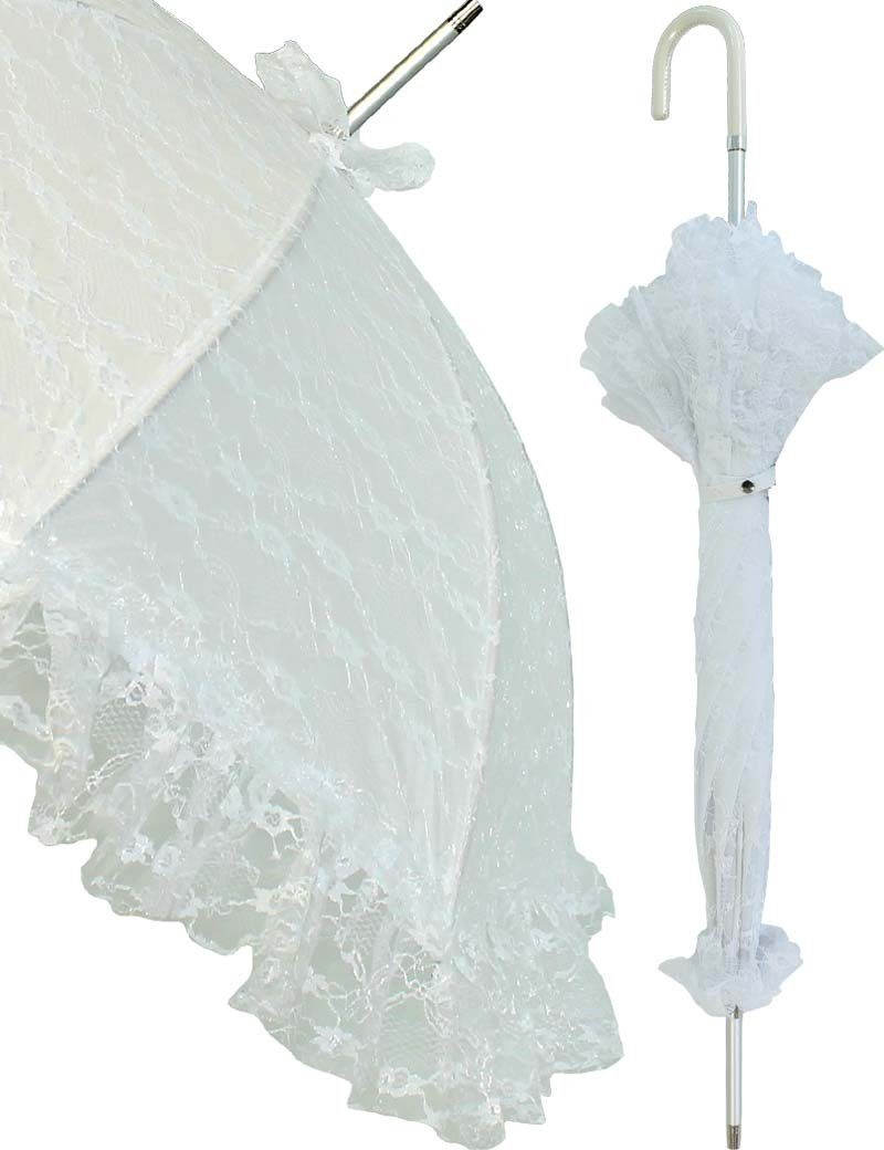 HAPPY RAIN Stockregenschirm Hochzeitsschirm Brautschirm Damen Spitzenborte, das besondere Accessoire für jede Braut