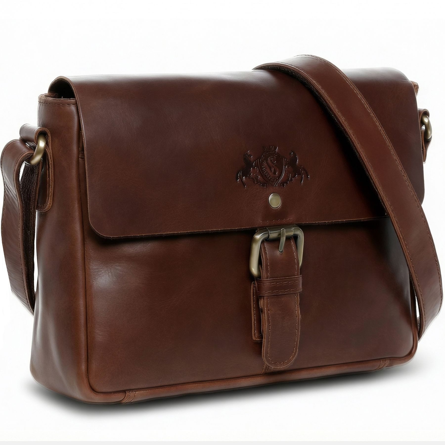 SID & VAIN Messenger Bag YALE Umhängetasche Cross-Body Bag echt Leder, Ledertasche Schultertasche Herren Damen Messenger Bag braun