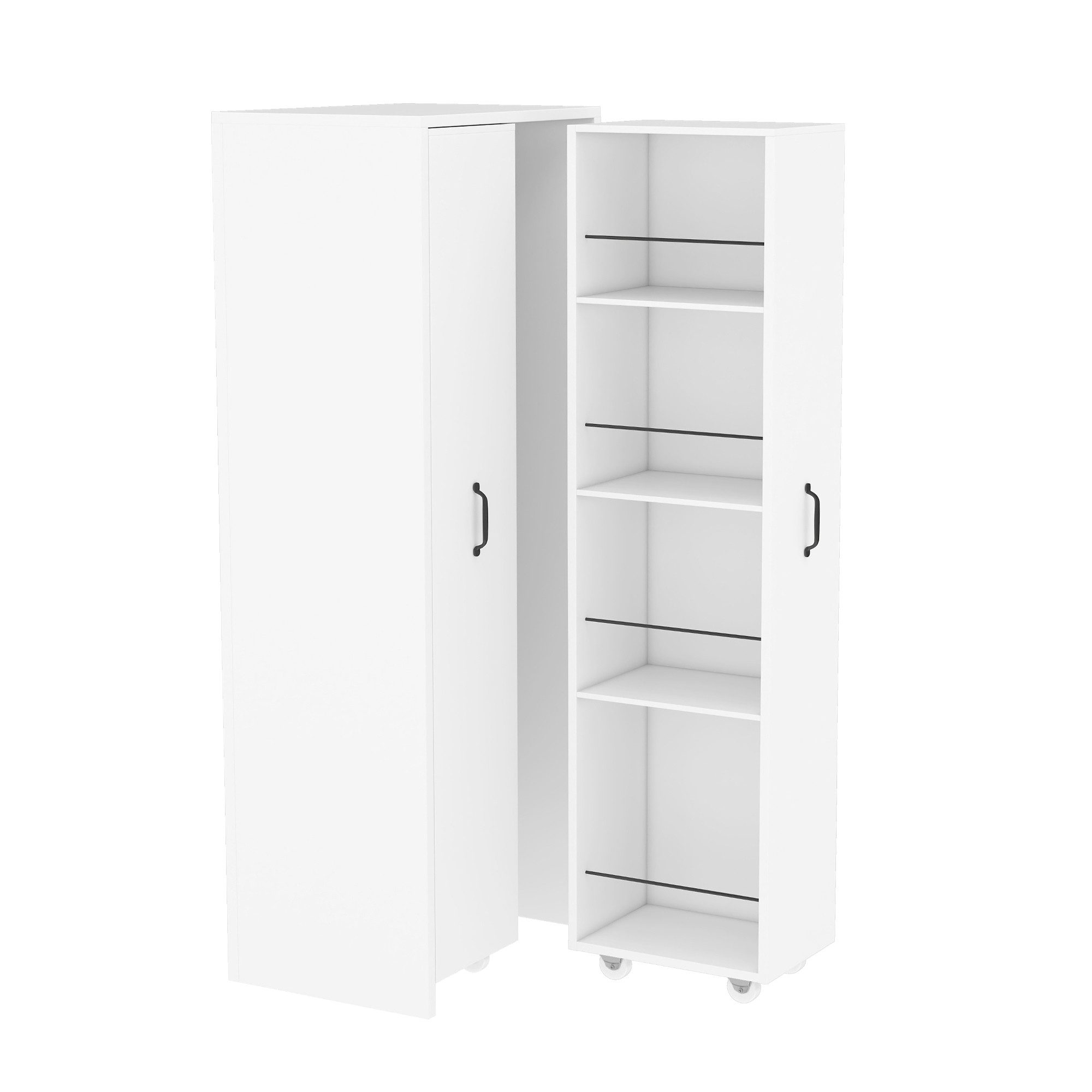 Flieks Hochschrank Bücherregal mit 2 großen Schubladen Inkl. Rollen (B51,5/T41/H158 cm, 1-St., Links und Rechts austauschbar) Mehrzweckschrank mit 8 Ablagen Akt – Bild 4 von 5