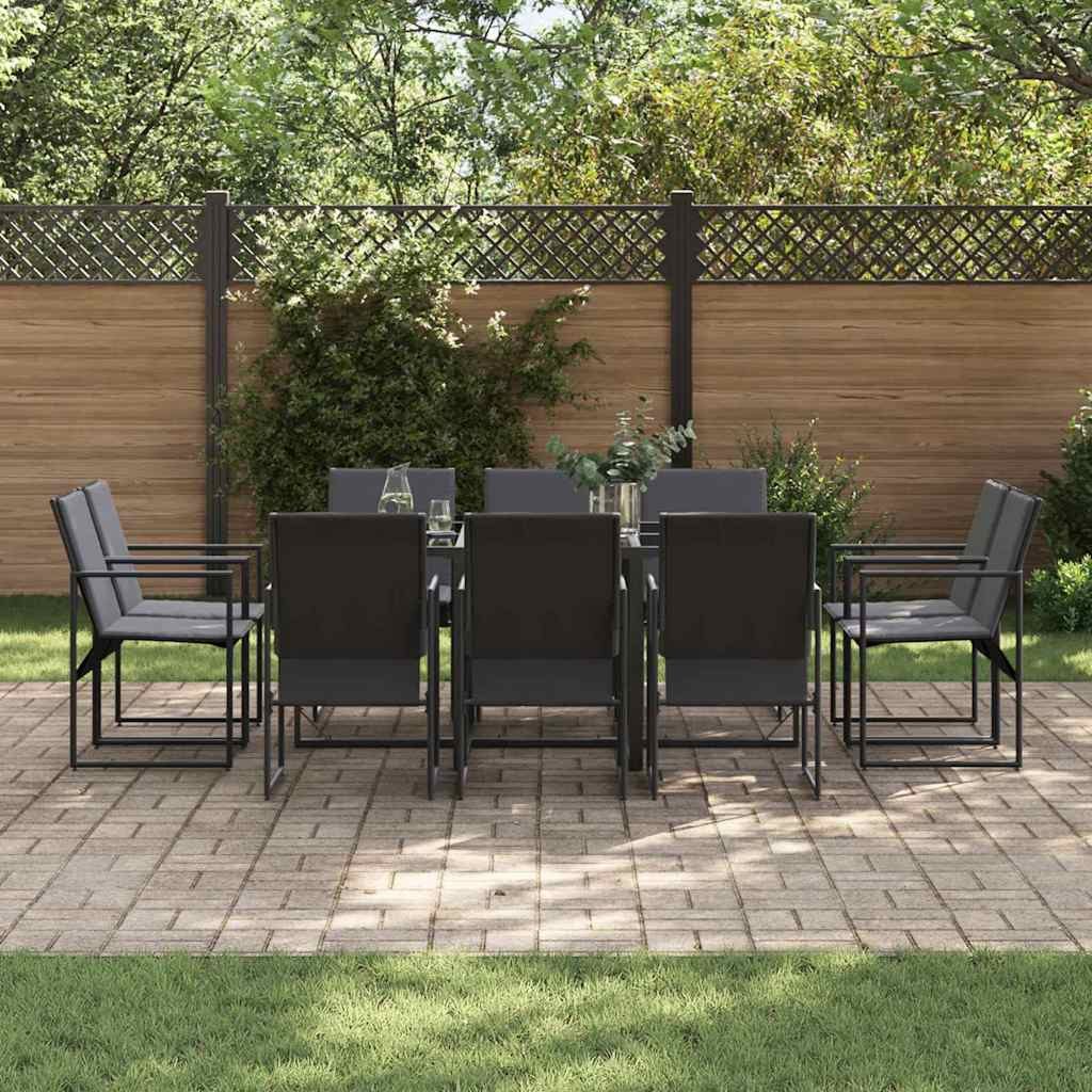 vidaXL Gartenlounge-Set Garten Essgruppe 11 stk. Schwarz Stahl, (11-tlg)