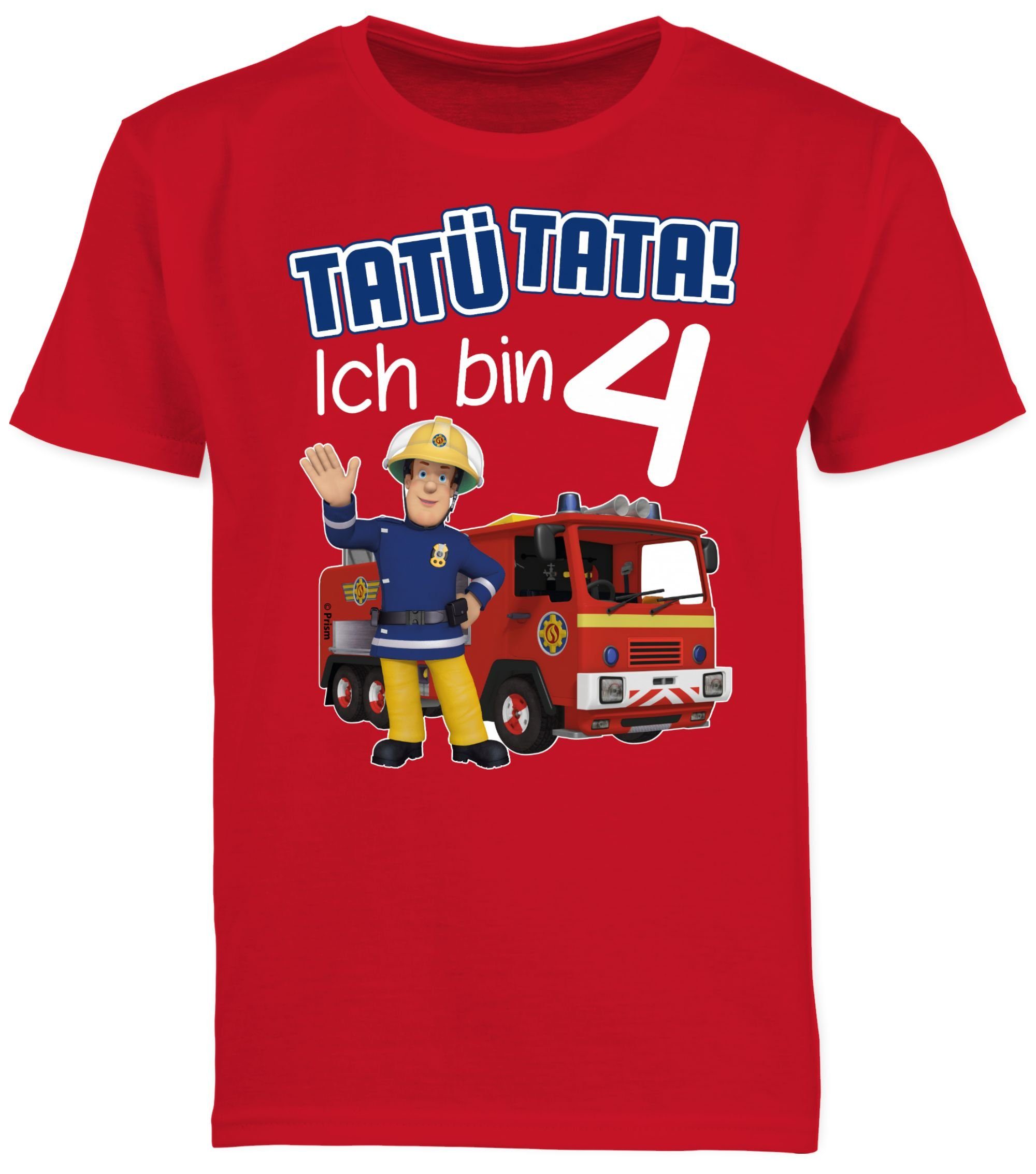 Shirtracer T-Shirt Tatü Tata Ich bin 4 Geburtstag I 4. Geburtstag Feuerwehr I Vierter Geb (1-tlg) Feuerwehrmann Sam Jungen