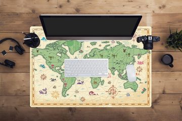 MuchoWow Gaming Mauspad Weltkarte - Kinder - Piraten - Vintage - Jungen - Mädchen - Kinder (1-St), Büro für Tastatur und Maus, Mousepad Gaming, 90x60 cm, XXL, Großes