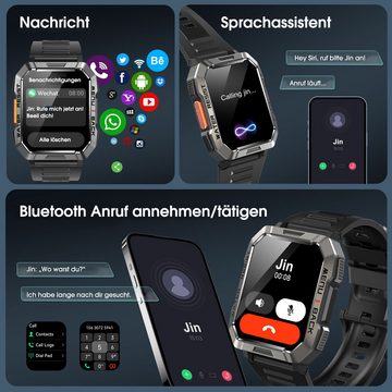 blackview W60 Fitness-Uhr Militärstil mit Telefonfunktion LED Taschenlampe Smartwatch (5.1 cm/2.01 Zoll), 1-tlg., Pulsuhr, Schrittzähler,Gesundheitsüberwachung, 100+ Sportmodi