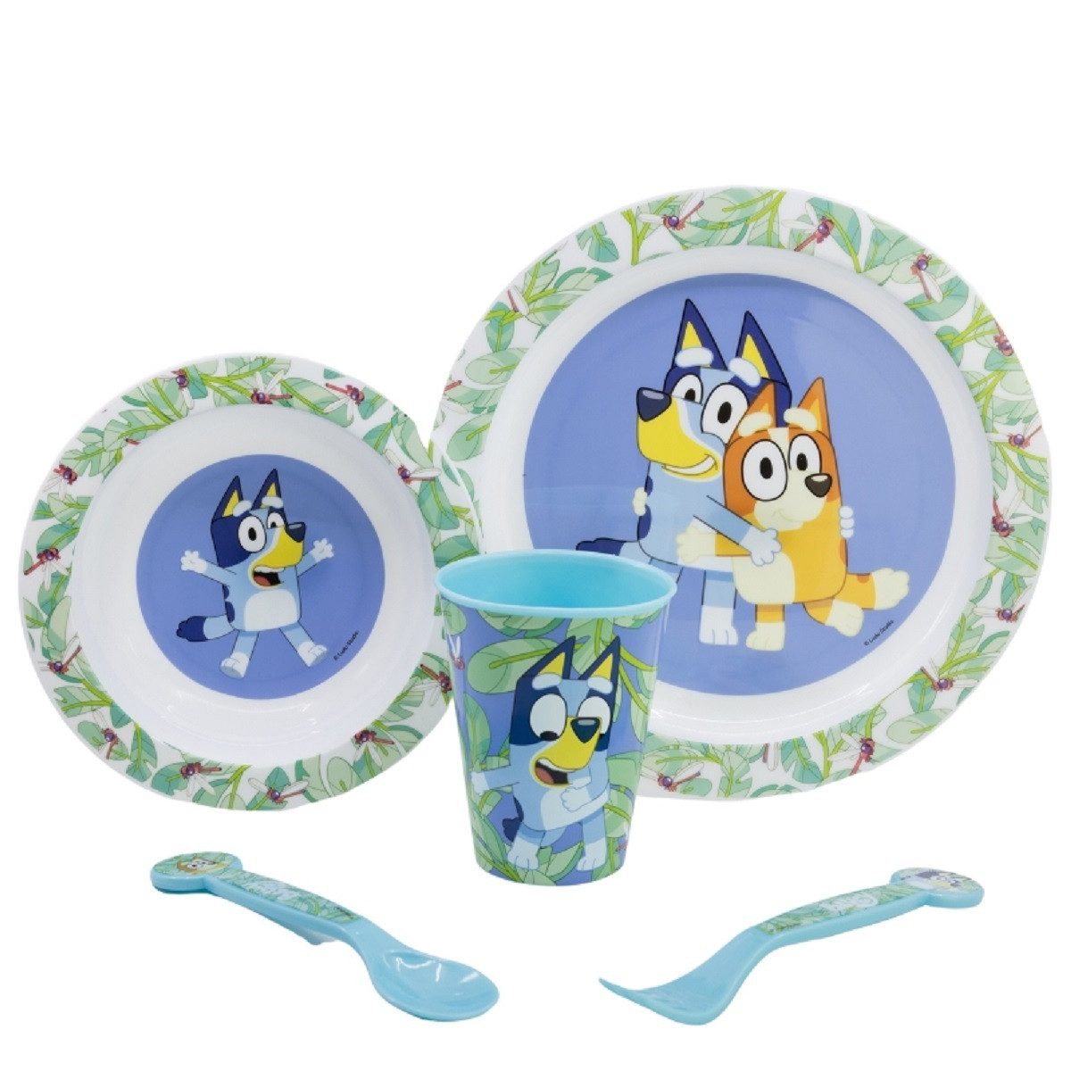 Bluey Frühstücks-Set Mikrowellengeeignet 5-teiliges Kindergeschirr mit rutschfestem Boden