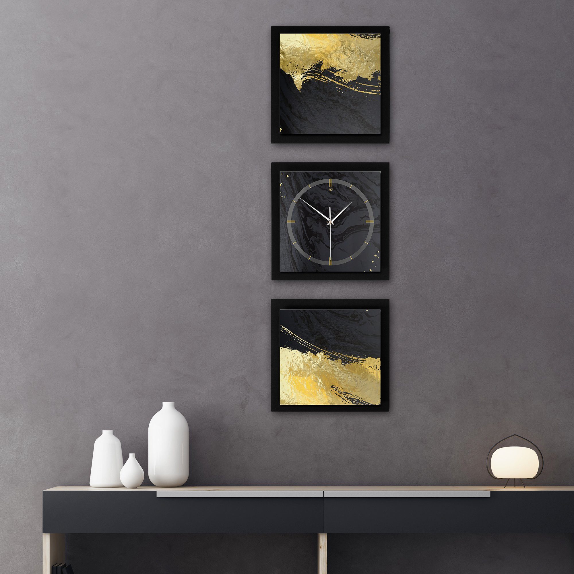 Feder Wanduhr modern) (ohne außergewöhnlich, Kreative (150x50cm) Quarzuhrwerk; Funk- groß elegant, Ticken; oder Paint Golden