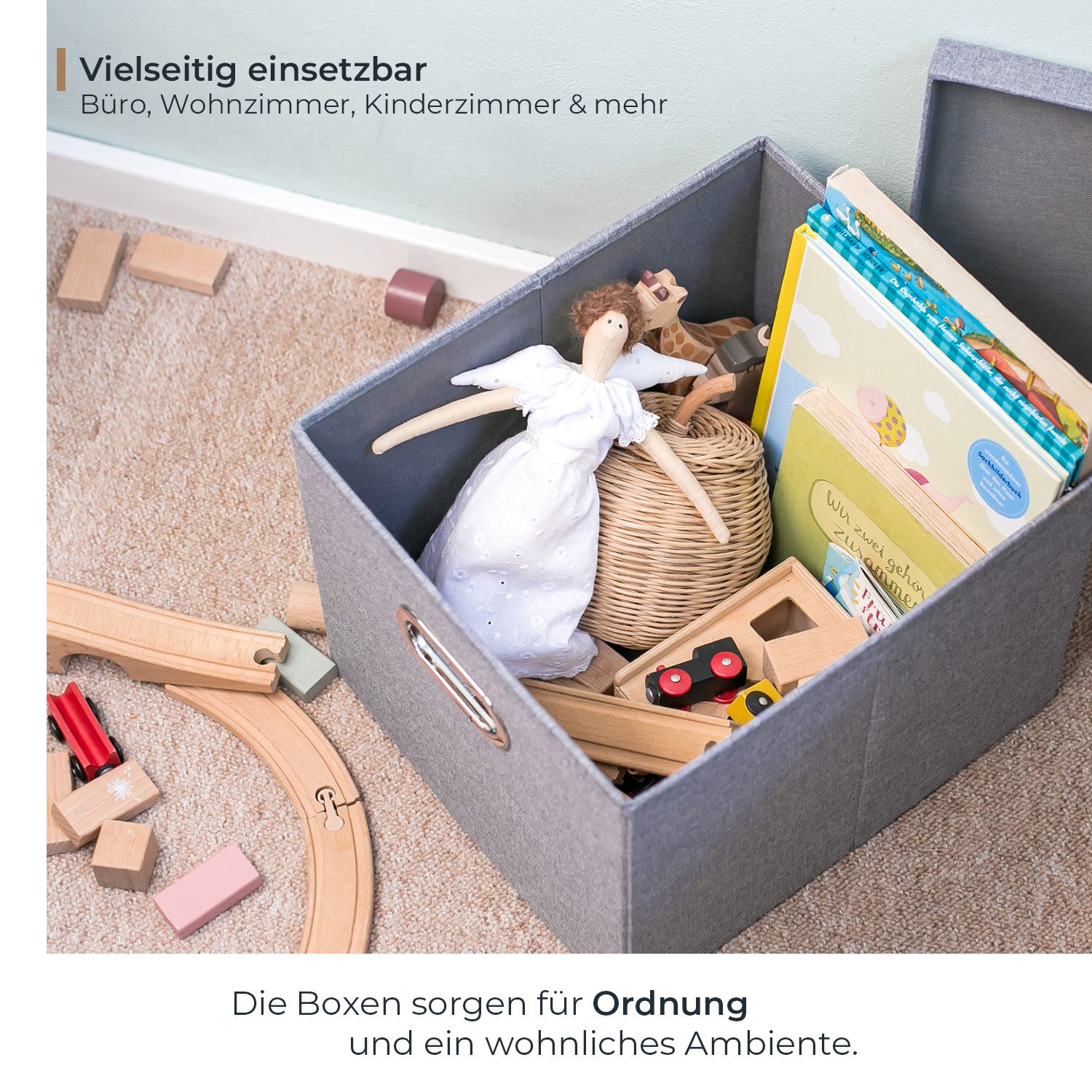 HMF Aufbewahrungsbox Aufbewahrungsbox mit Deckel für DIN A4 Hängeregister, Box passend für KALLAX Regal, 33 x 37,5 x 28 cm, Grau – Bild 4 von 5