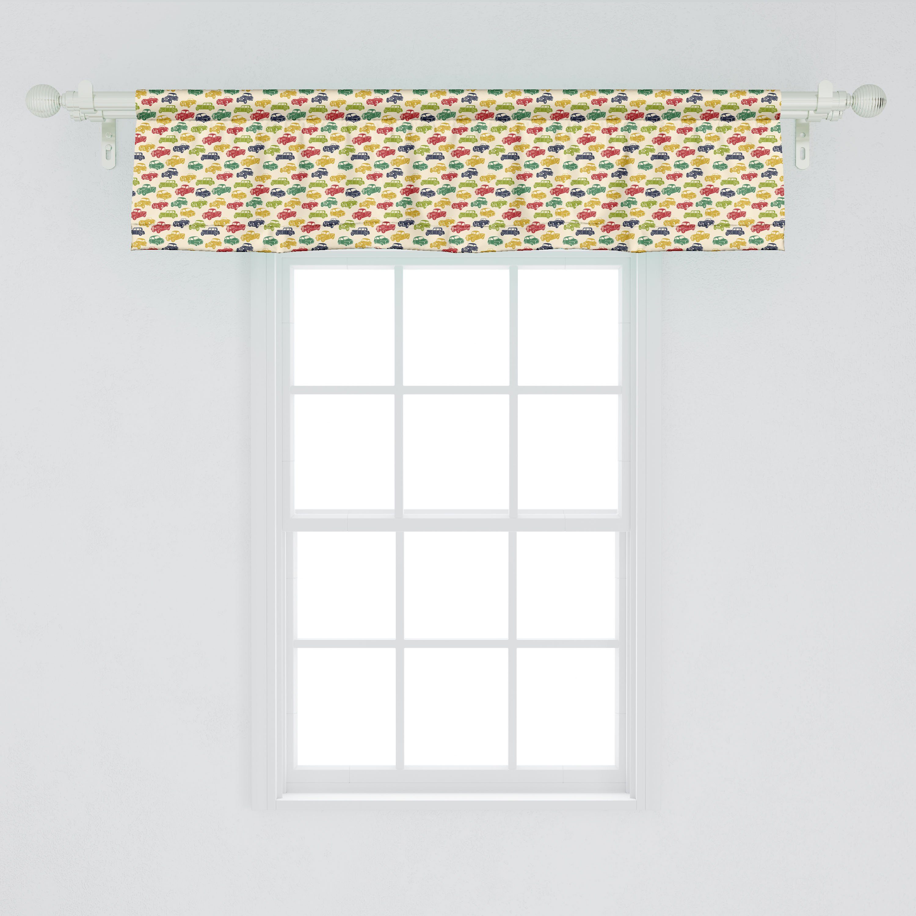 Scheibengardine Vorhang Volant für umrandete Küche Dekor Stangentasche, Gekrümmte mit Fahrzeug Schlafzimmer Abakuhaus, Microfaser, Gezeichnet Autos
