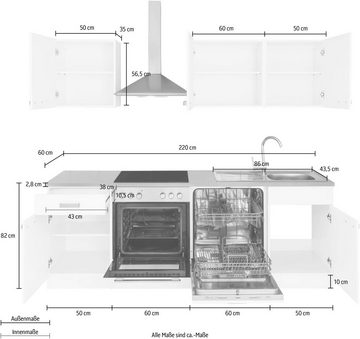 wiho Küchen Küchenzeile Husum, ohne E-Geräte, Breite 220 cm