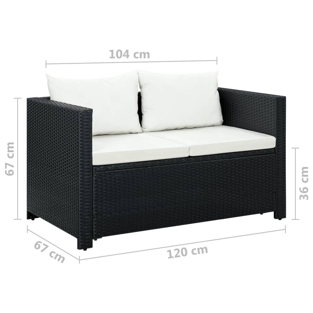 vidaXL Garten-Essgruppe Lounge Garten mit 3-tlg Set Auflagen Poly Sitzgruppe Rattan Se Schwarz