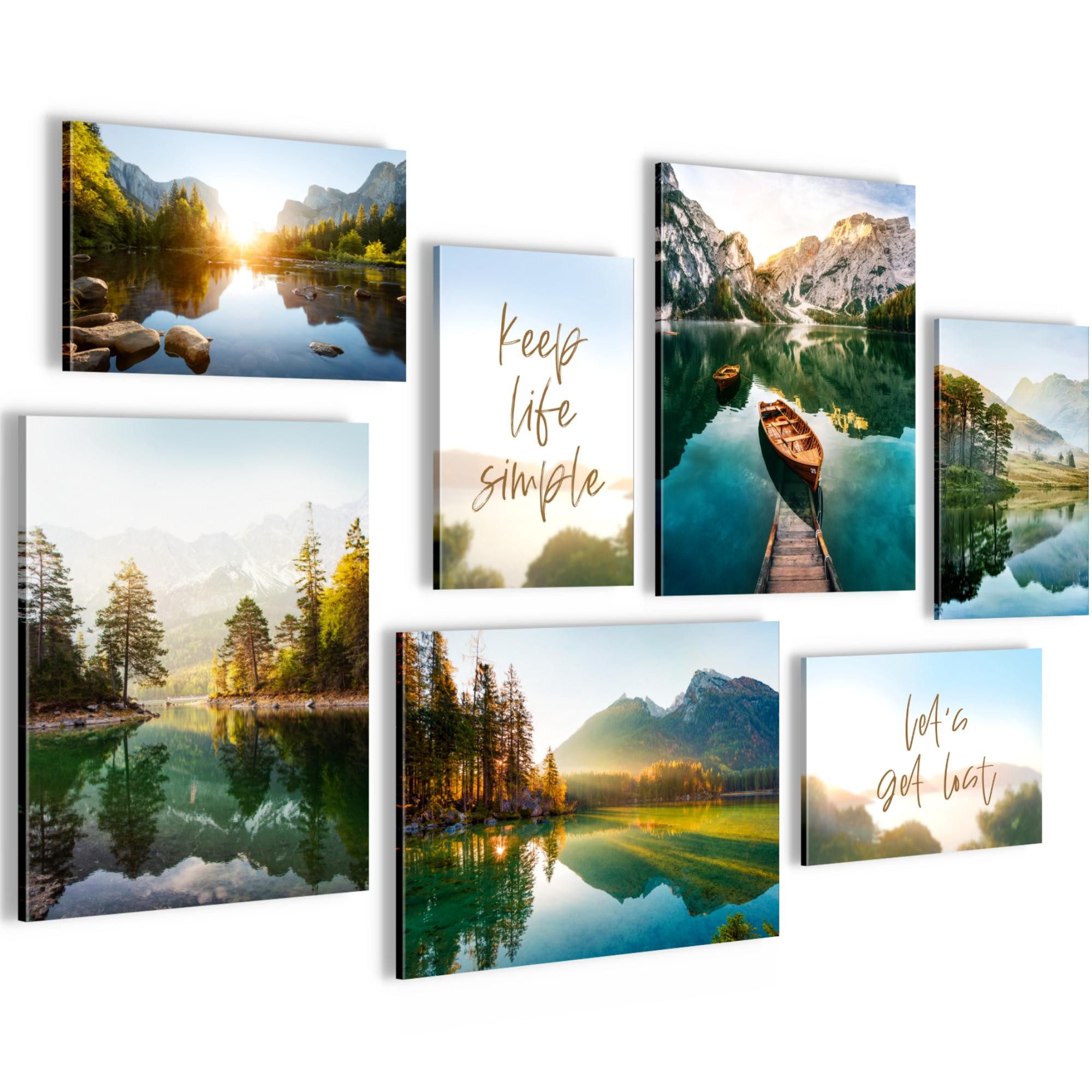 Novart Wandbild See Berge Landschaft AUFHÄNGFERTIG Grün Schlafzimmer Flur, 110L x 73B cm
