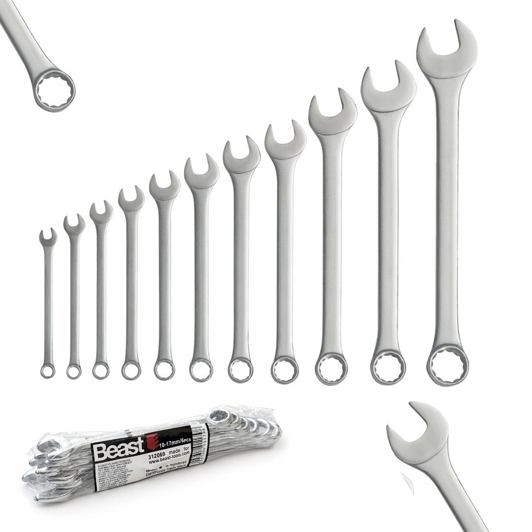 Beast Gabel- und Ringschlüssel Gabel Ringschlüsselsatz 12tlg Ring Maulschlüssel Set 6-22mm (Set, 12 St), 12-teilig, verchromte Oberfläche