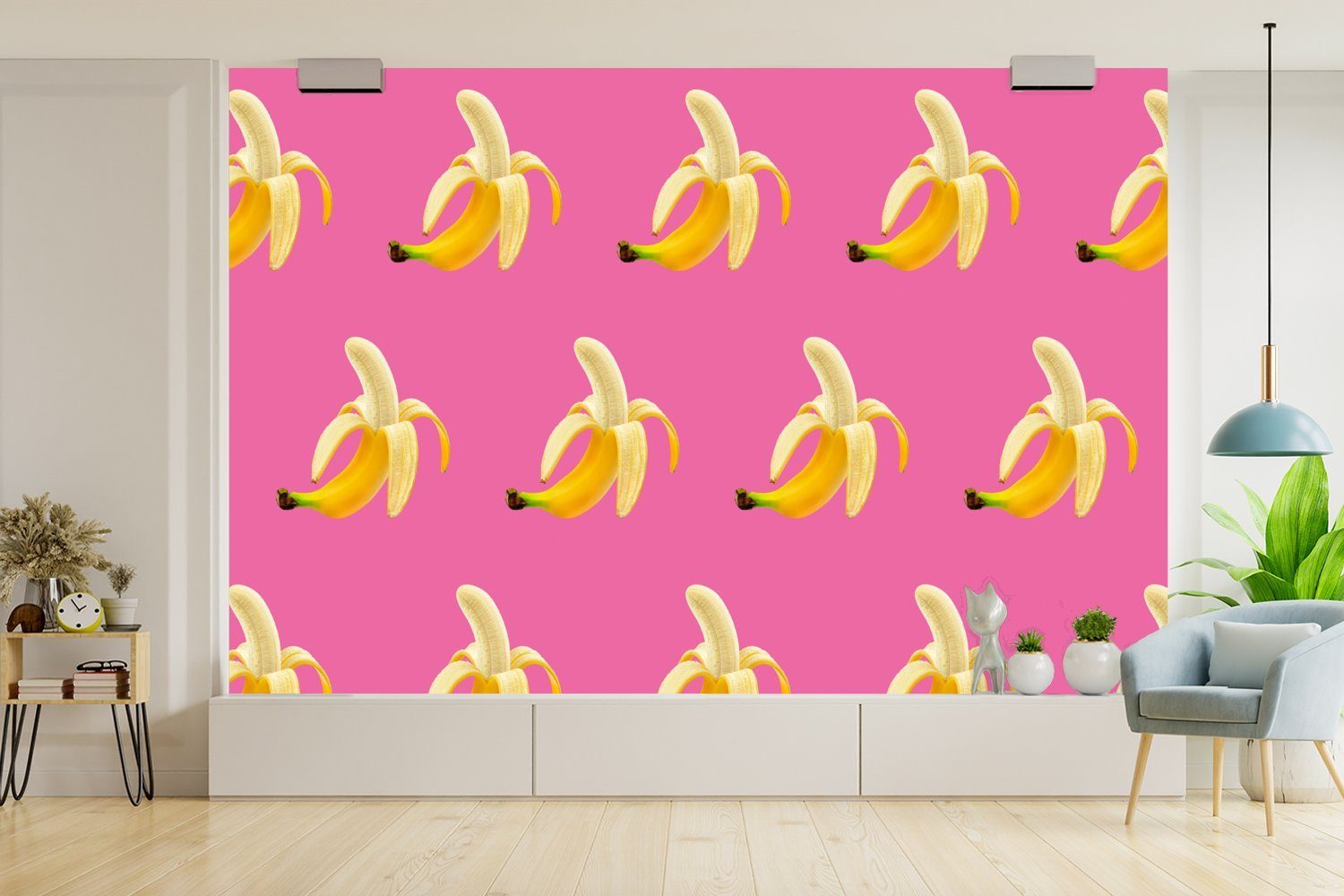 (6 Banane Wohnzimmer, Tapete MuchoWow für Wallpaper Vinyl Fototapete Matt, Rosa, St), Muster Schlafzimmer, - - bedruckt, Kinderzimmer,
