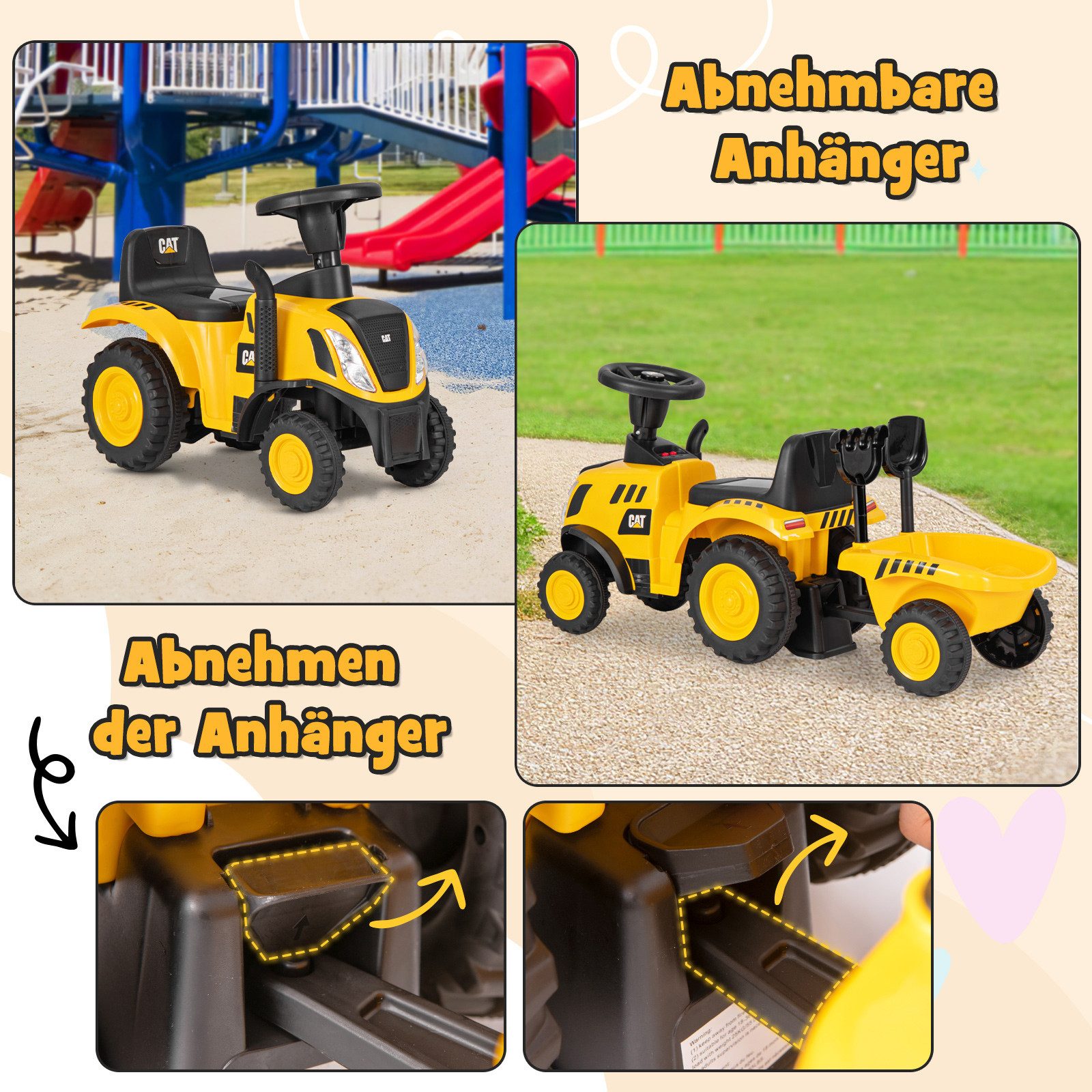 COSTWAY Spielzeug-Aufsitzbagger, mit abnehmbarem Anhänger, Schaufel, Hupe, günstig online kaufen