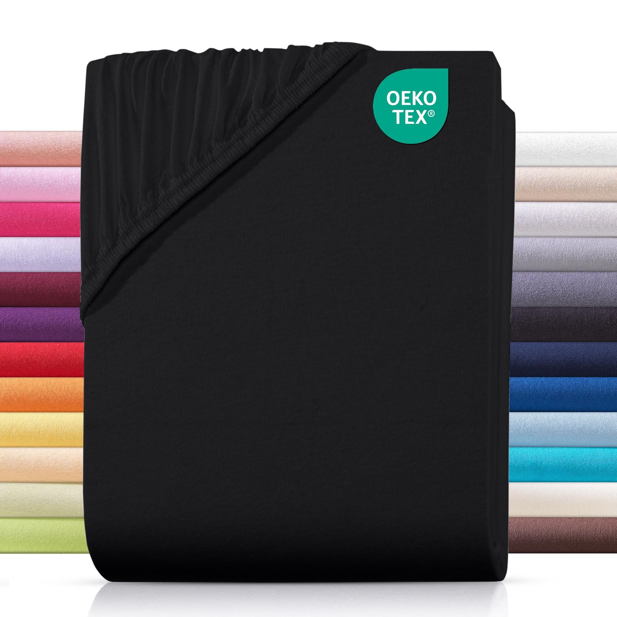 Carpe Sonno Spannbettlaken Jersey 90x200 100x200 120x200 140x200 160x200 180x200 200x200 70x140, Jersey, Gummizug: rundum, (1 Stück), 100% Baumwolle Spannbettlaken 100x200 Spannbetttuch Schwarz