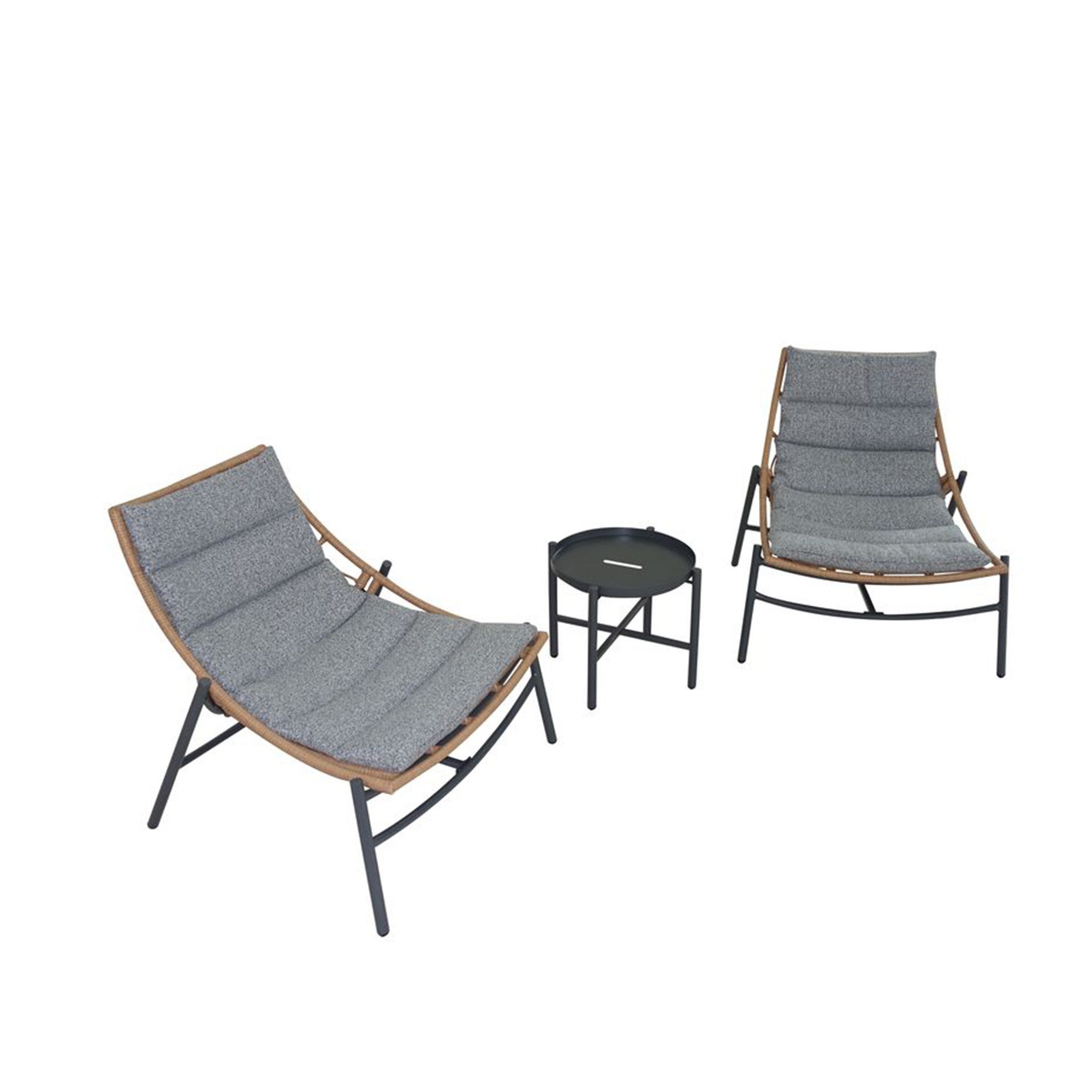 Happy Home Loungesofa 3-tlg. Rattan Gartenset mit Sitzkissen, Sofa & Tisch für Terrasse