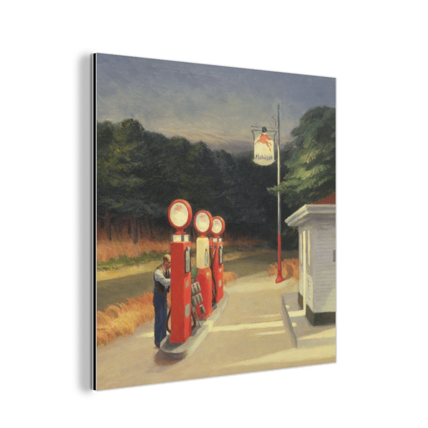 MuchoWow Metallbild Benzin - Edward Hopper, (1 St), Alu-Dibond-Druck, Gemälde aus Metall, Aluminium deko