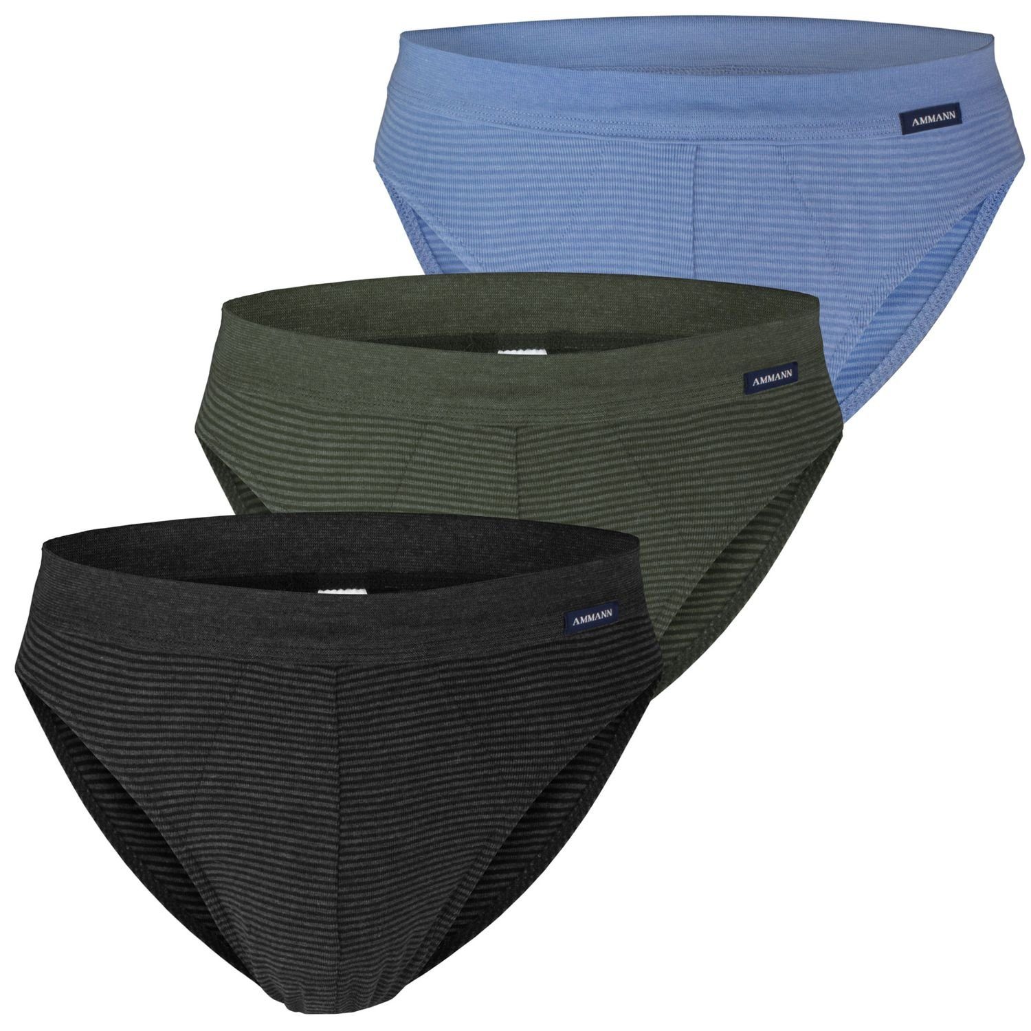 Ammann Slip (3-St) ohne Eingriff, im 3er / anthrazit Feinripp, olive / blau strapazierfähig, Pack