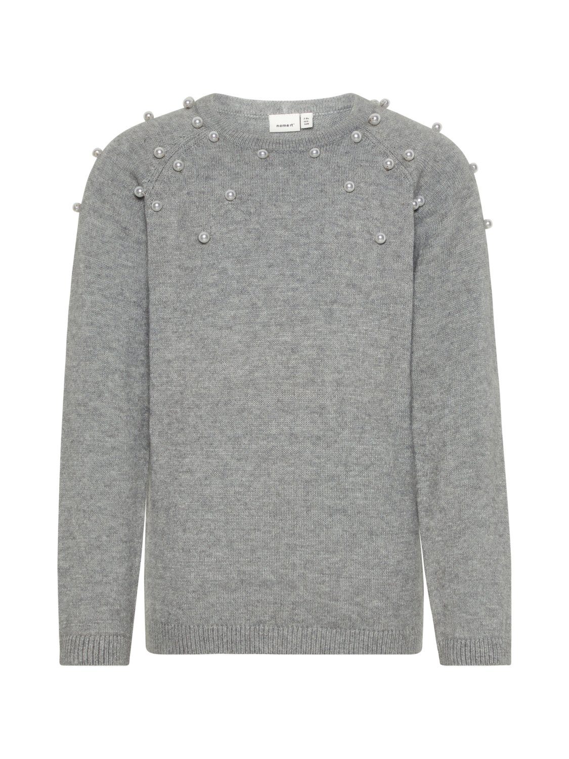 Name It Rundhalspullover Name It Mädchen Strick-Pullover mit Perlen in grau