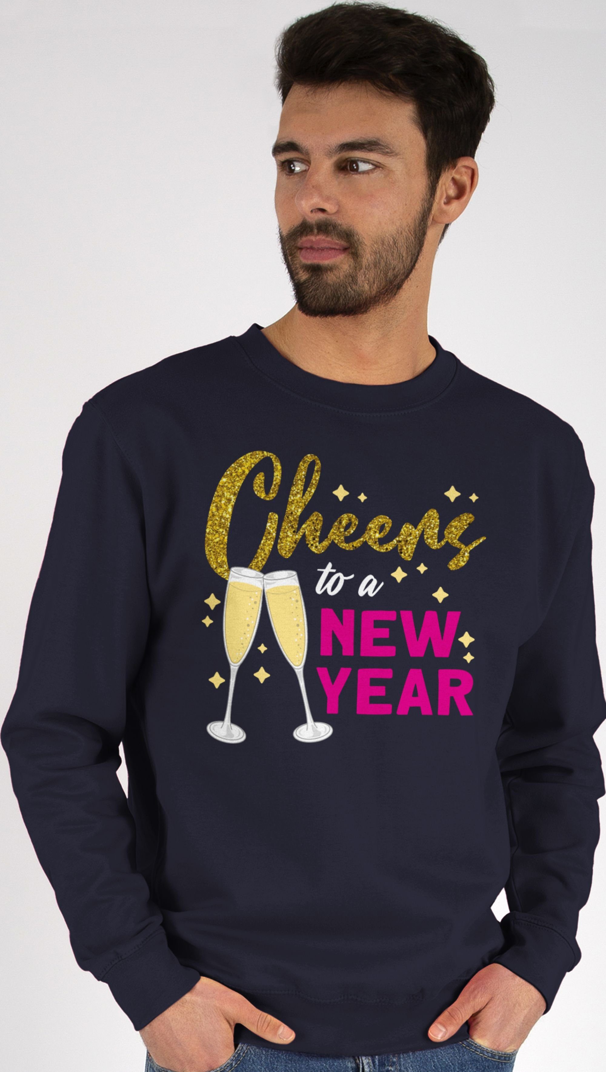 Shirtracer Sweatshirt Cheers to a new year (1-tlg) Silvester Erwachsene 2 Dunkelblau