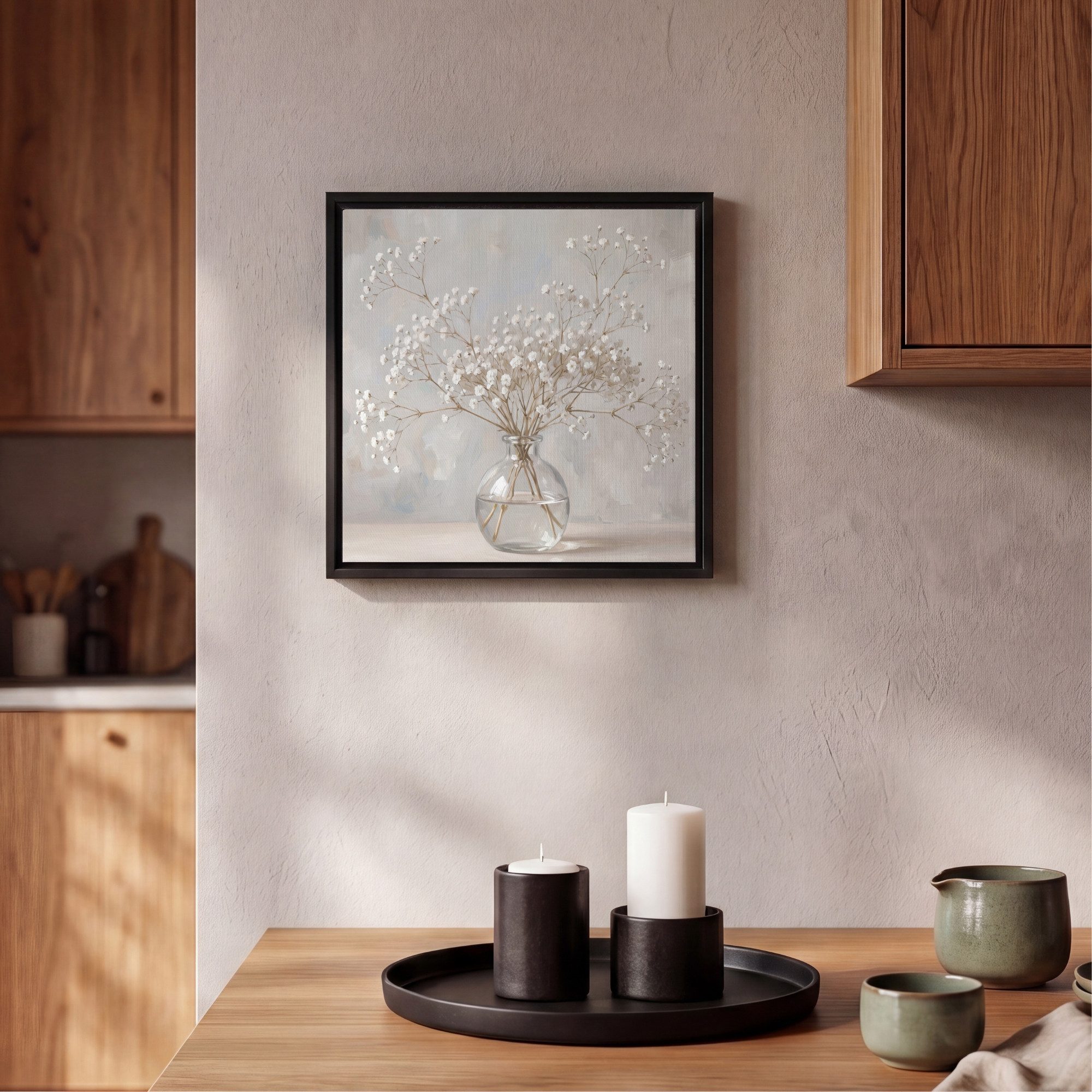 OneMillionCanvasses® Leinwandbild mit Rahmen - Vase - Gipskraut - Weiß, Fotodruck (1 St), Leinwand Bilder Klein, Wand Dekoration Aesthetic 20x20cm – Bild 2 von 5