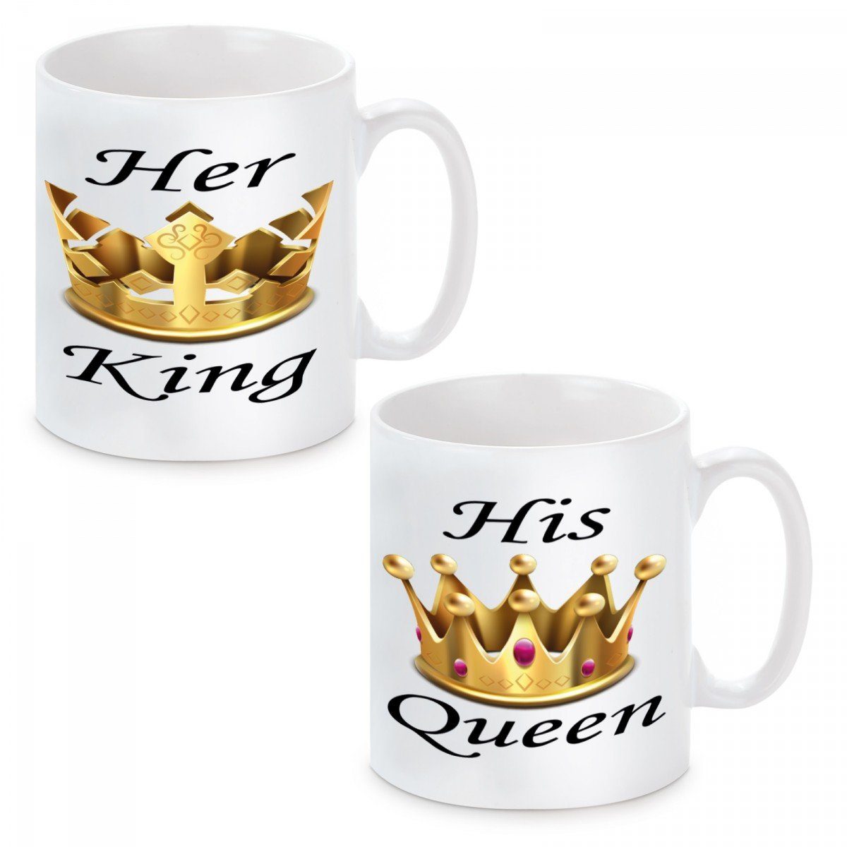 Herzbotschaft Tasse Kaffeebecher 2er Set mit Motiv His Queen - Her King, Keramik, Kaffeetasse spülmaschinenfest und mikrowellengeeignet