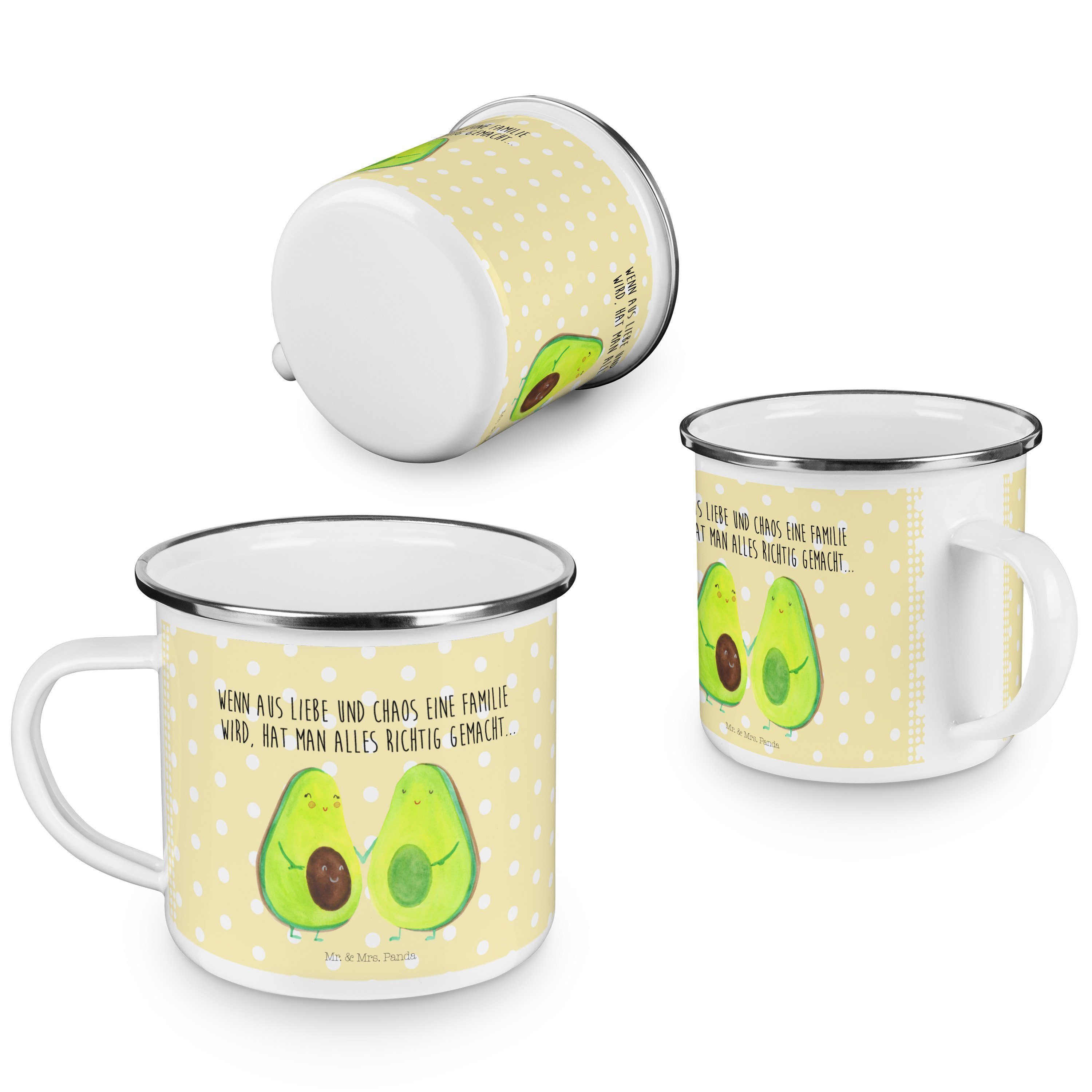 Mr. & Mrs. Panda - - Camping Gelb Emaille Tasse Geschenk, Pärchen Becher Meta, Pastell Avocado Veggie