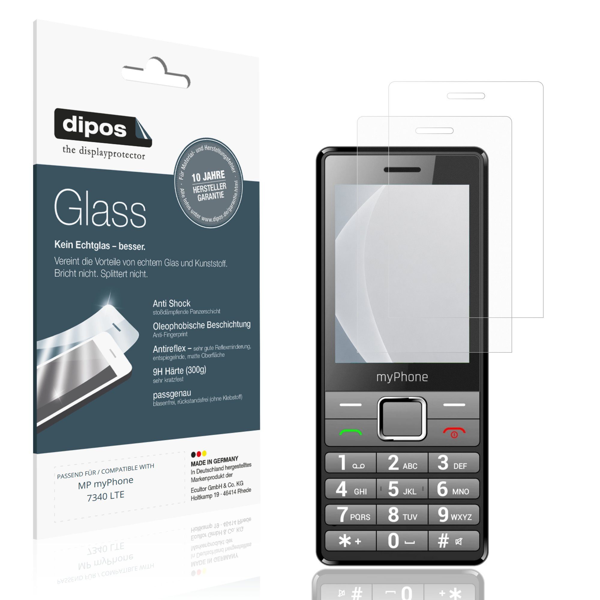 dipos Displayschutzfolie Schutzfolie für MP myPhone 7340 LTE, 2 Stück, Displayschutz Schutz Folie Made in Germany