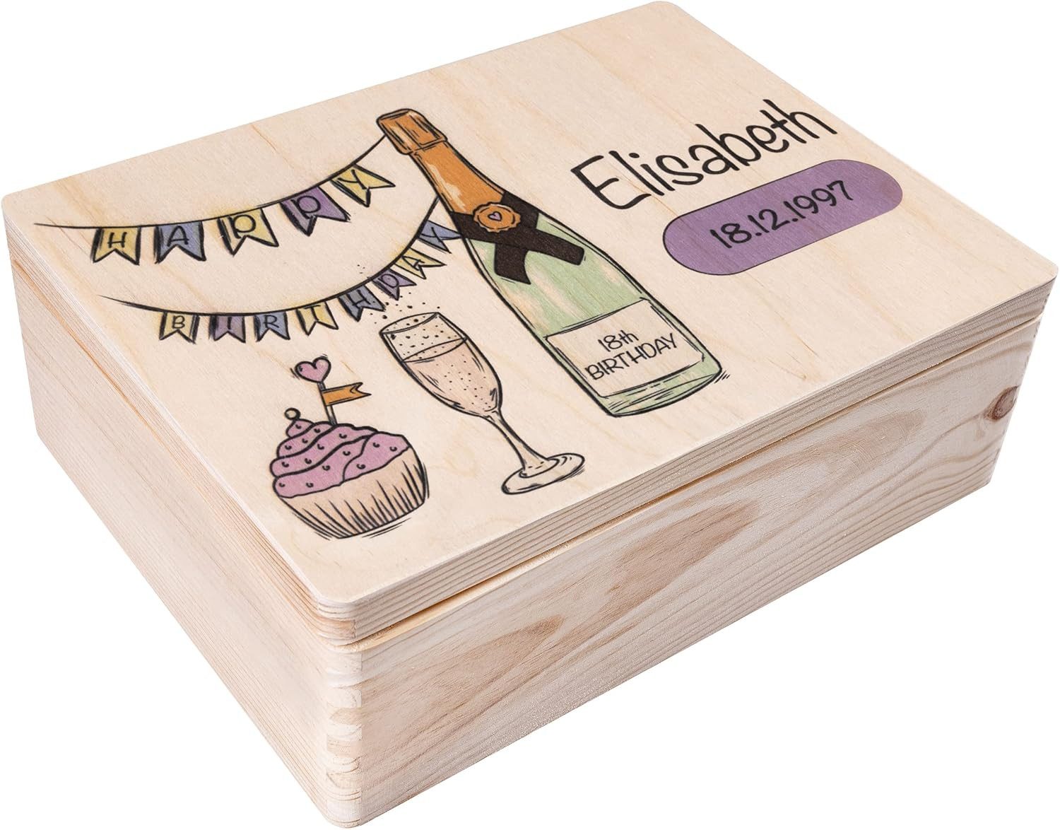 Creative Deco Holzkiste Geburtstag Geschenke Geburtstagsbox, Natur 40 x 30 x 14 cm
