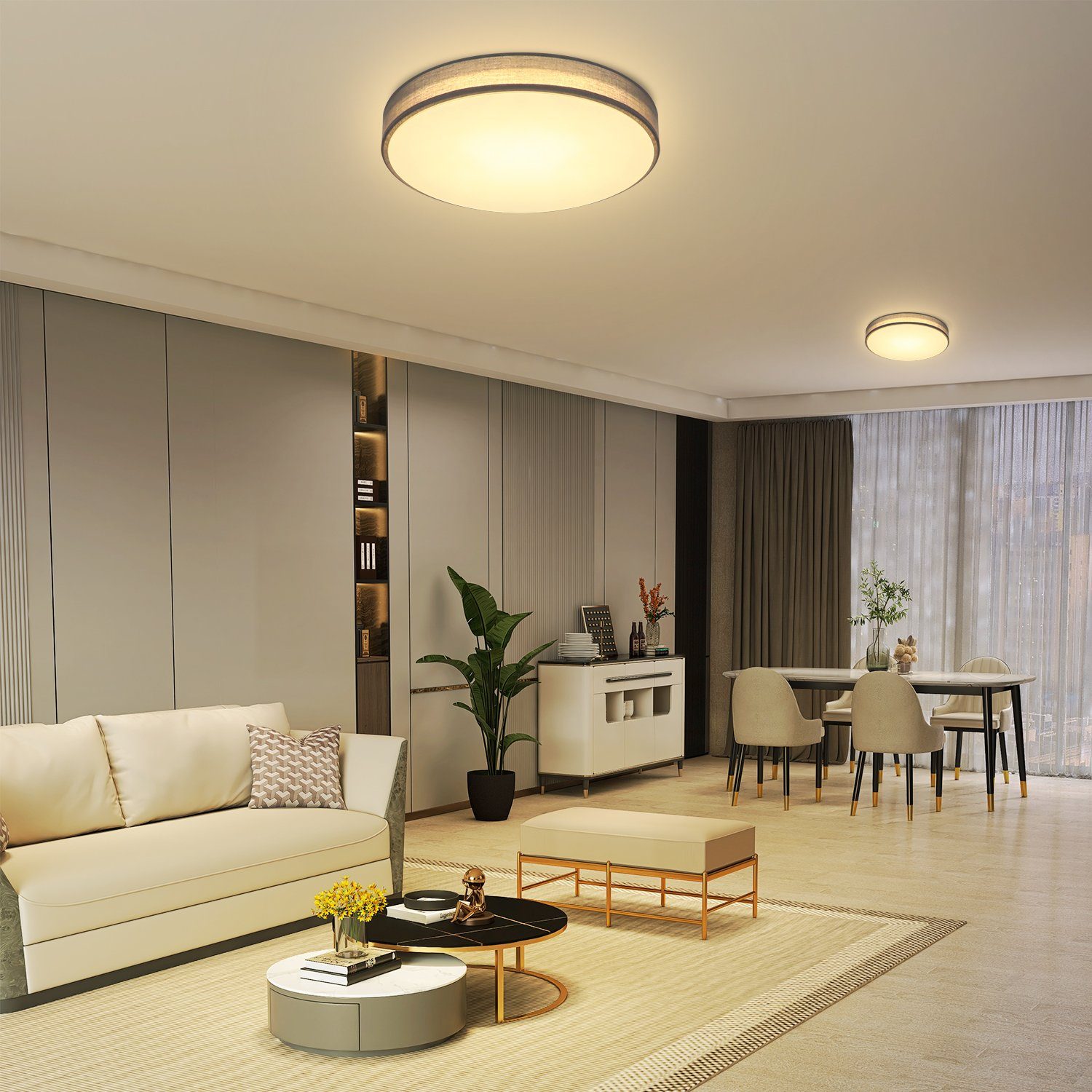 Nettlife LED Deckenleuchte LED Deckenleuchte Φ38cm runder Stoff Dunkelgrau, günstig online kaufen